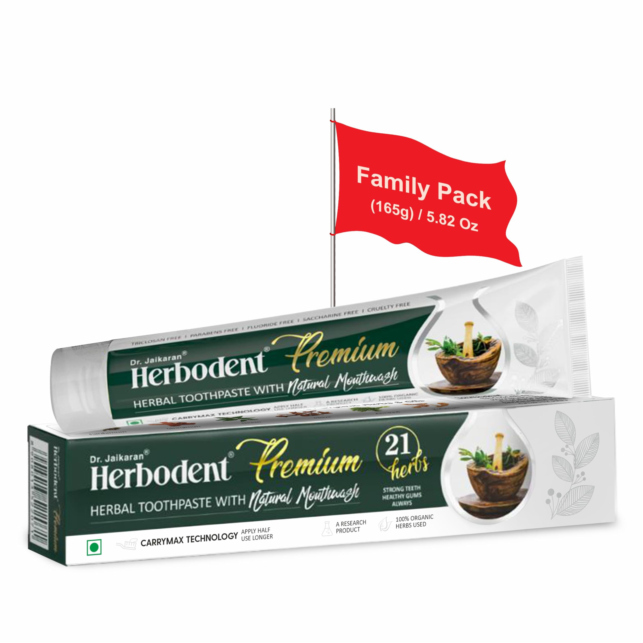 Herbodent pasta-dientes-premium muestra tubo, ofrece limpieza profunda y aliento fresco.
