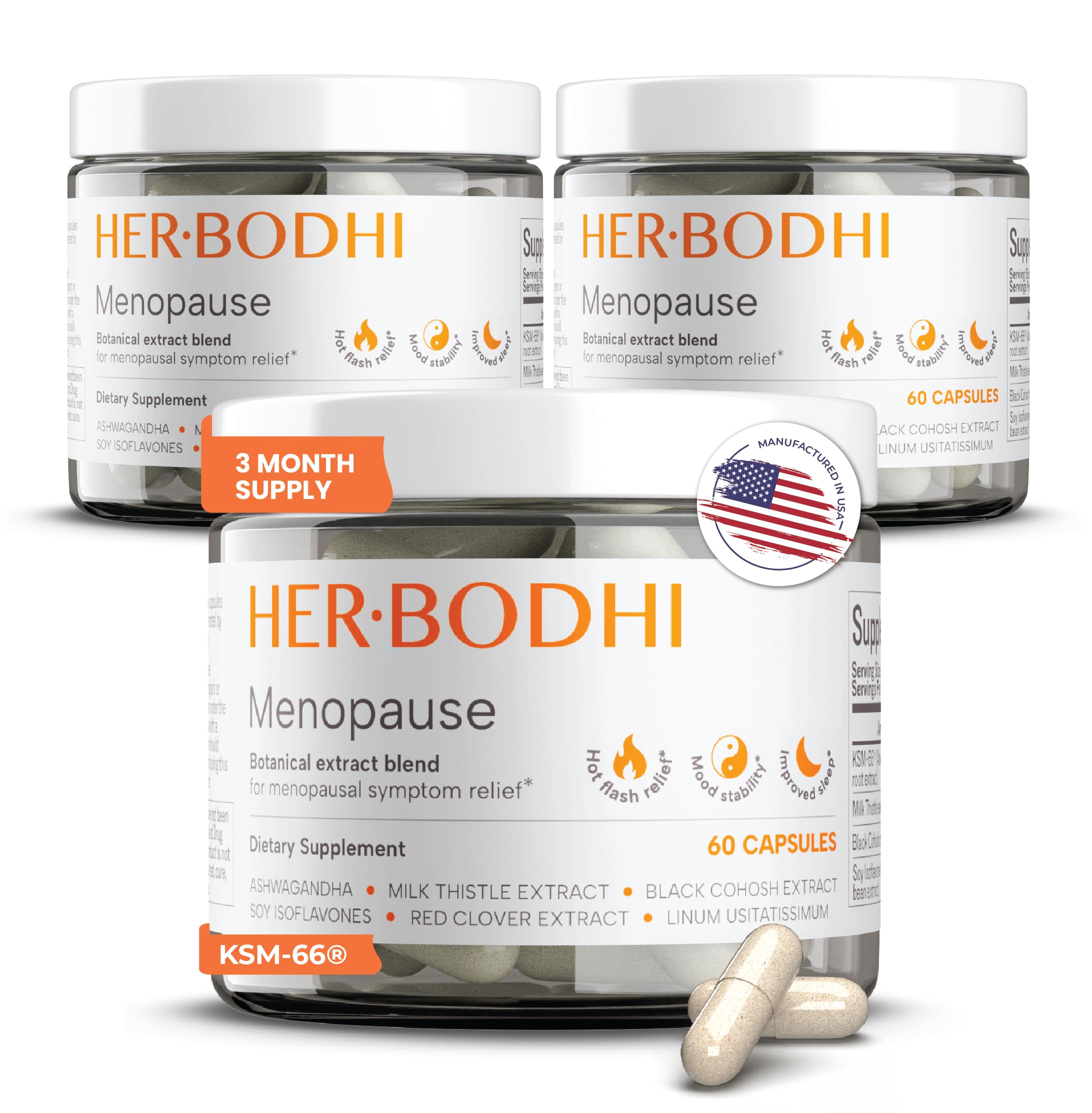 Her Bodhi Meno - botella de cápsulas para posible apoyo diario al balance hormonal
