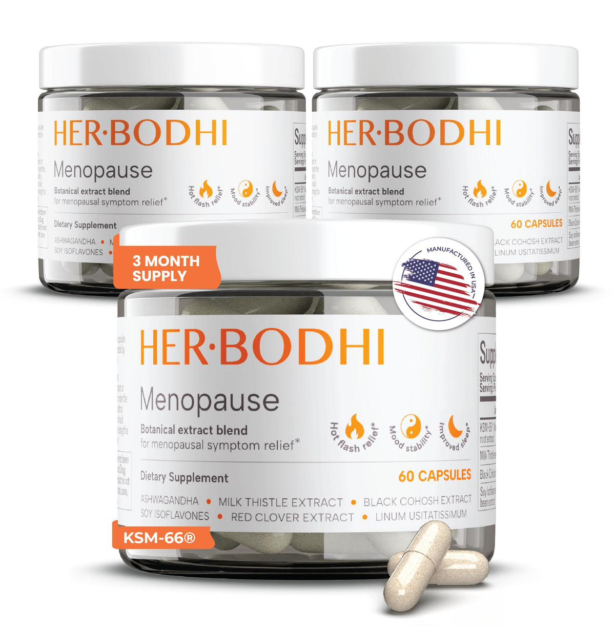 Her Bodhi Meno - botella de cápsulas para posible apoyo diario al balance hormonal