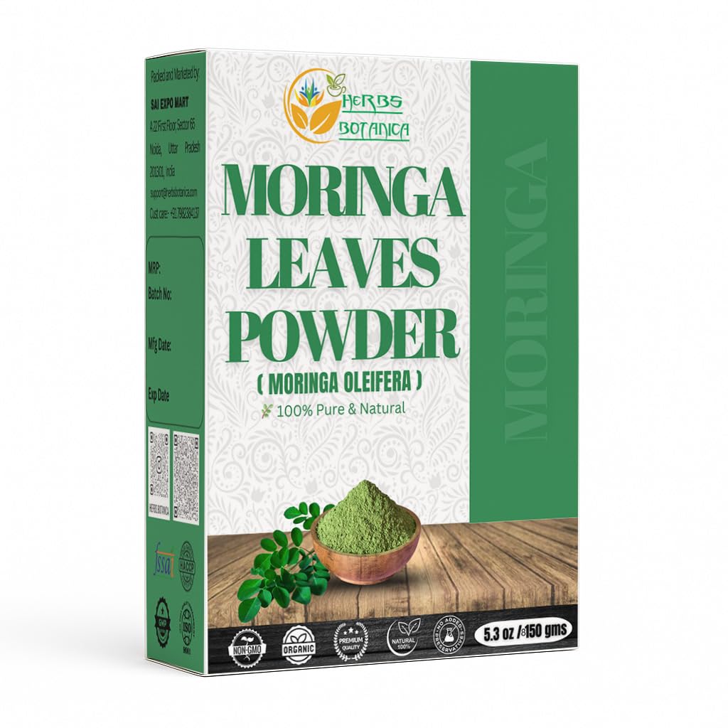 Herbs Botanica Moringa, polvo verde de hojas para energía natural.