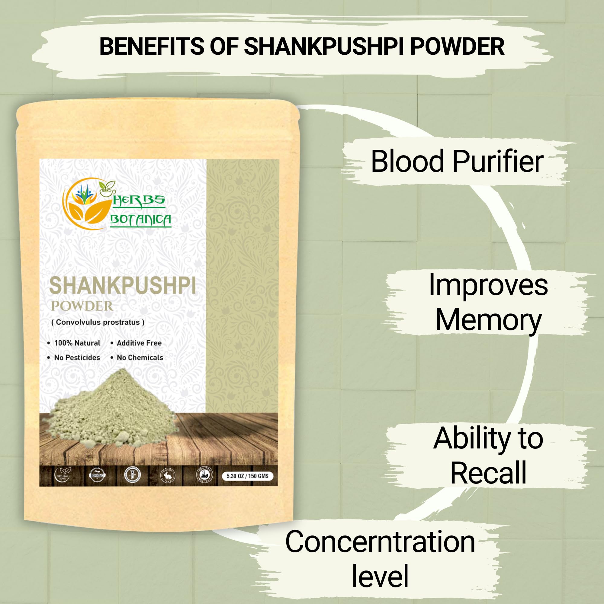 Shankhpushpi de Herbs Botanica, polvo para infusiones que favorece la calma.