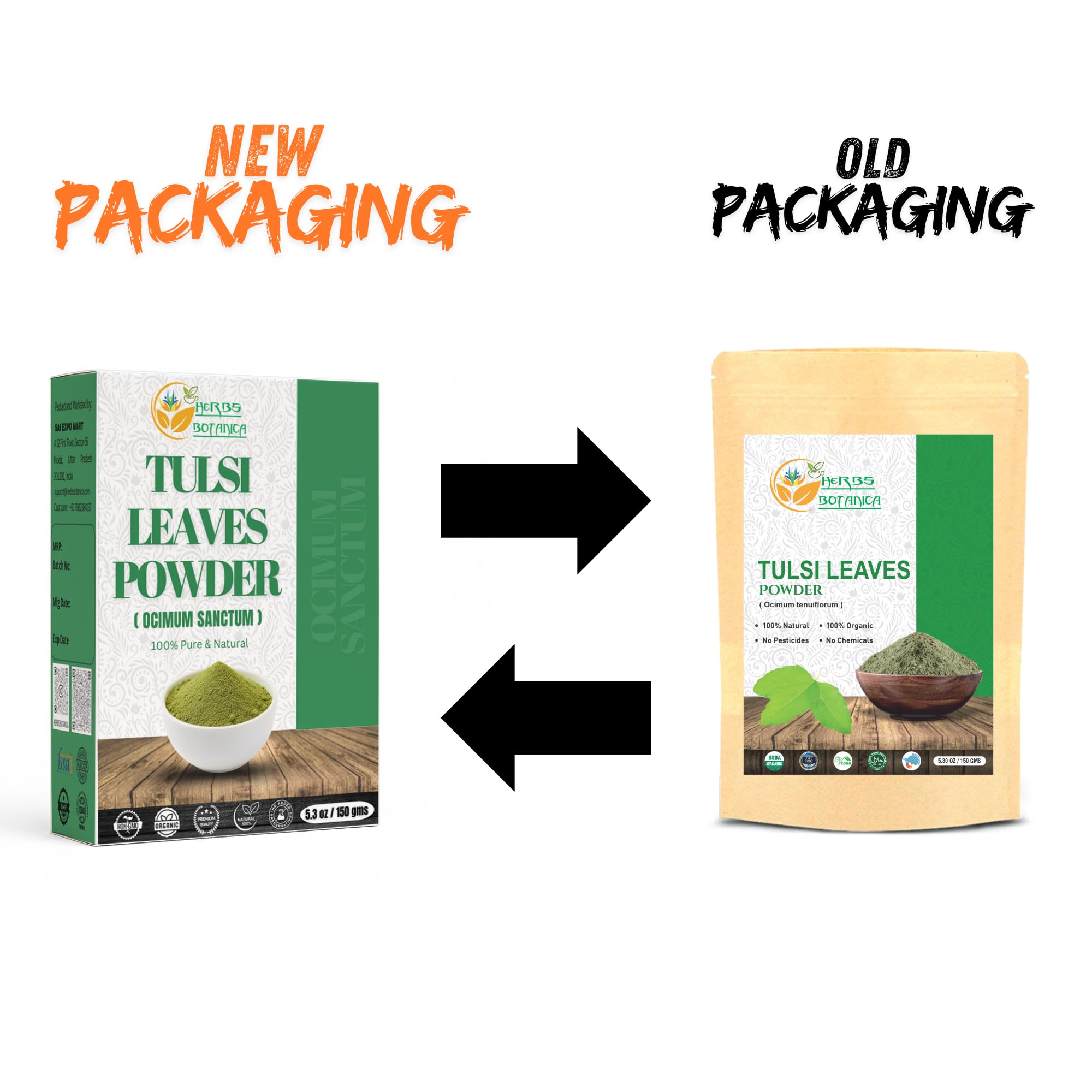 Herbs Botanica Tulsi polvo en frasco, revela antioxidantes naturales