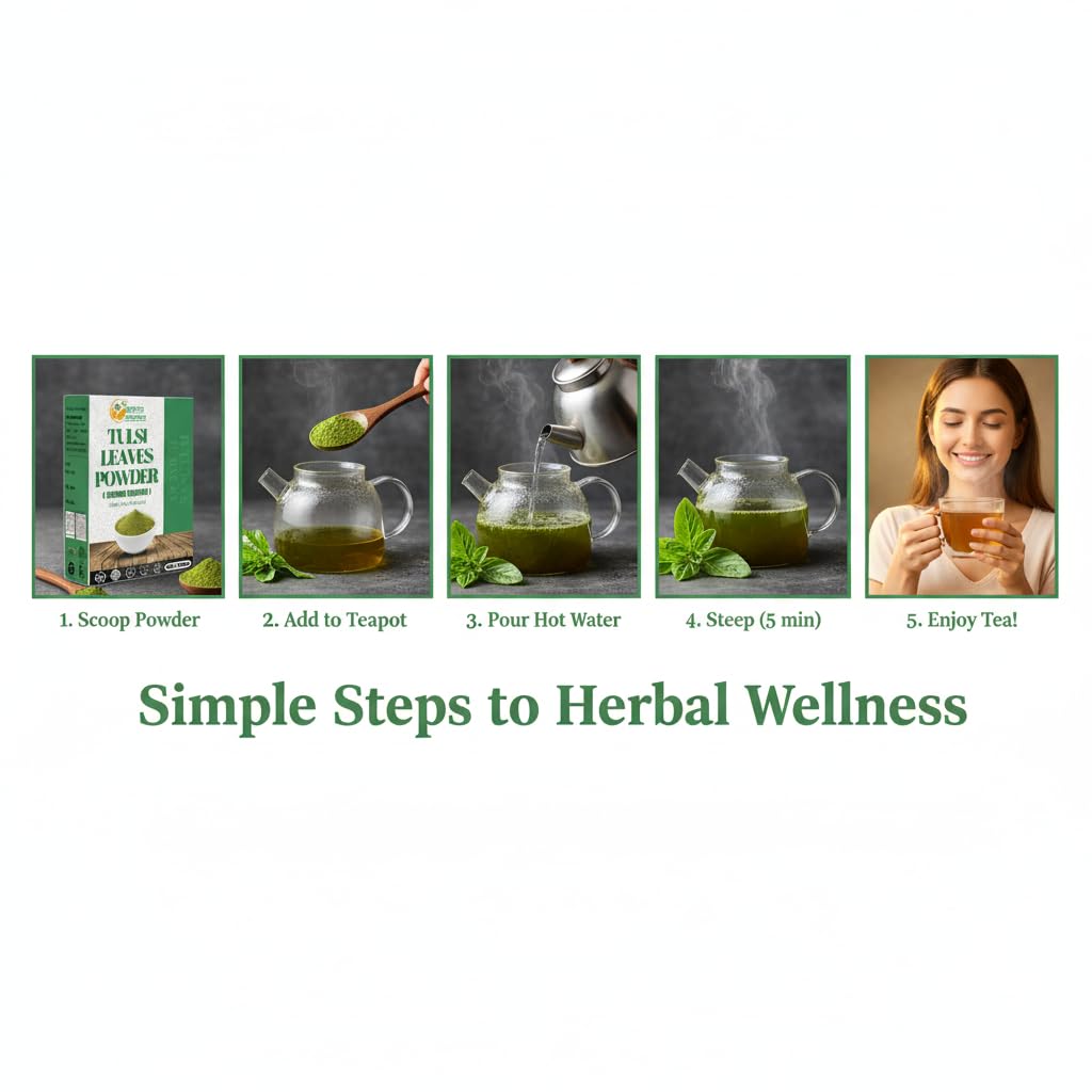 Herbs Botanica Tulsi polvo con cuchara, mide recetas con precisión