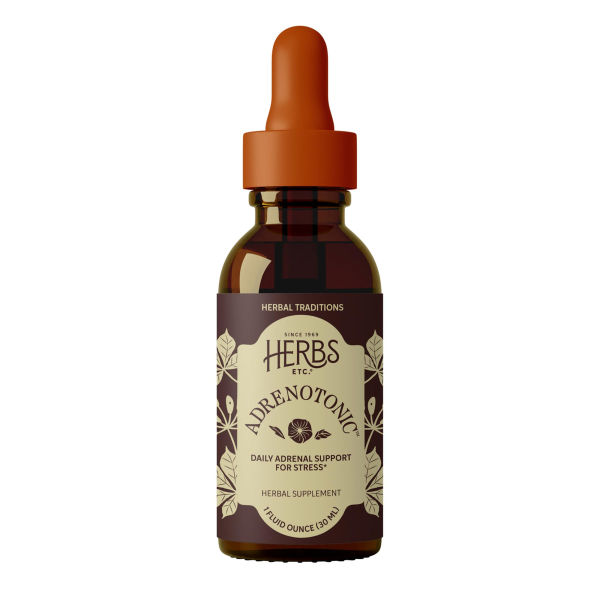 Herbs Etc Adrenotonic, botella de cápsulas lista para tomar y apoyar energía diaria.