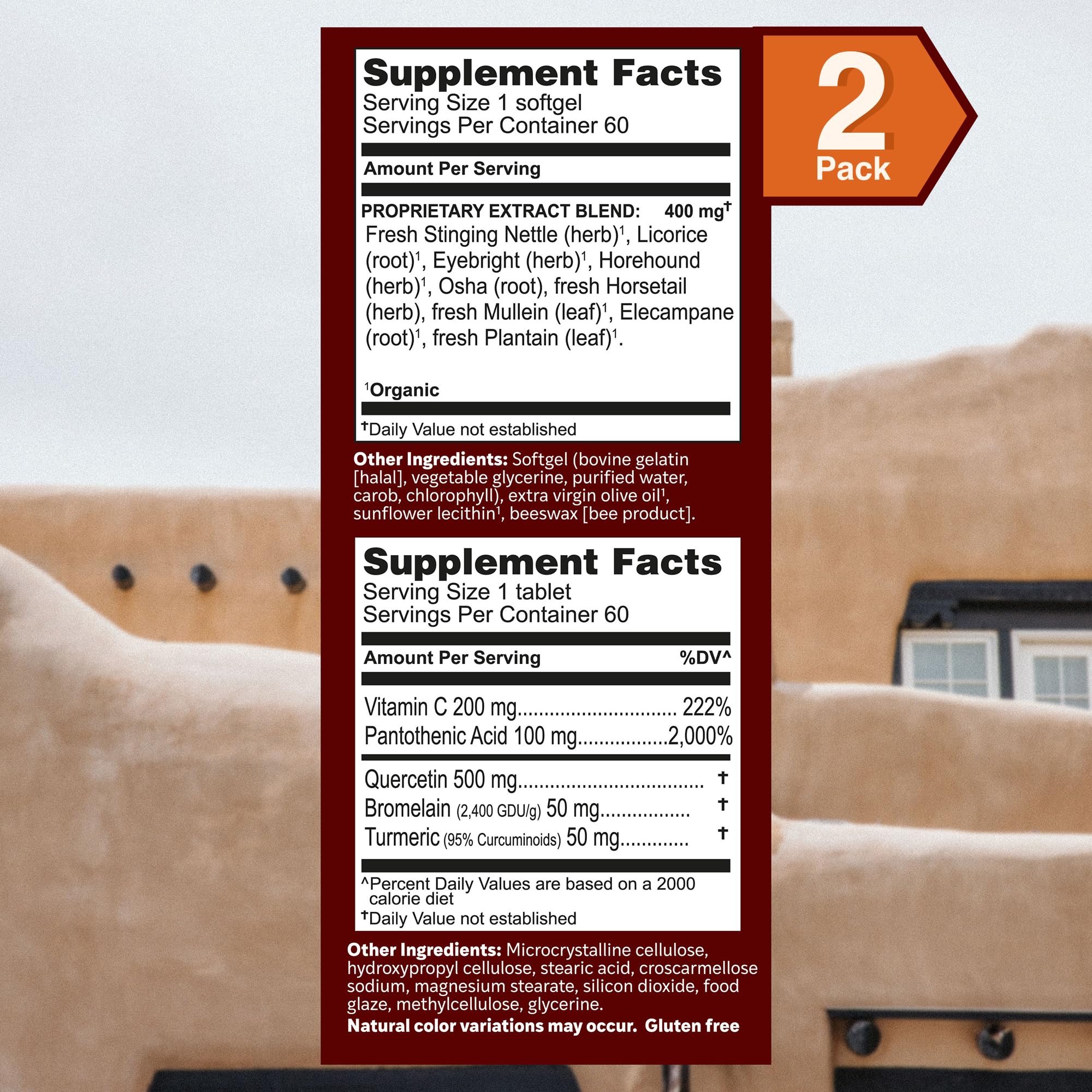 Herbs Etc. Allergy ReLeaf: caja de tabletas, ejemplo de uso diario.