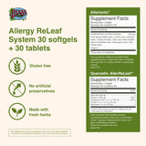 Herbs Etc. Allergy ReLeaf System etiqueta de ingredientes clave y opciones sin gluten.