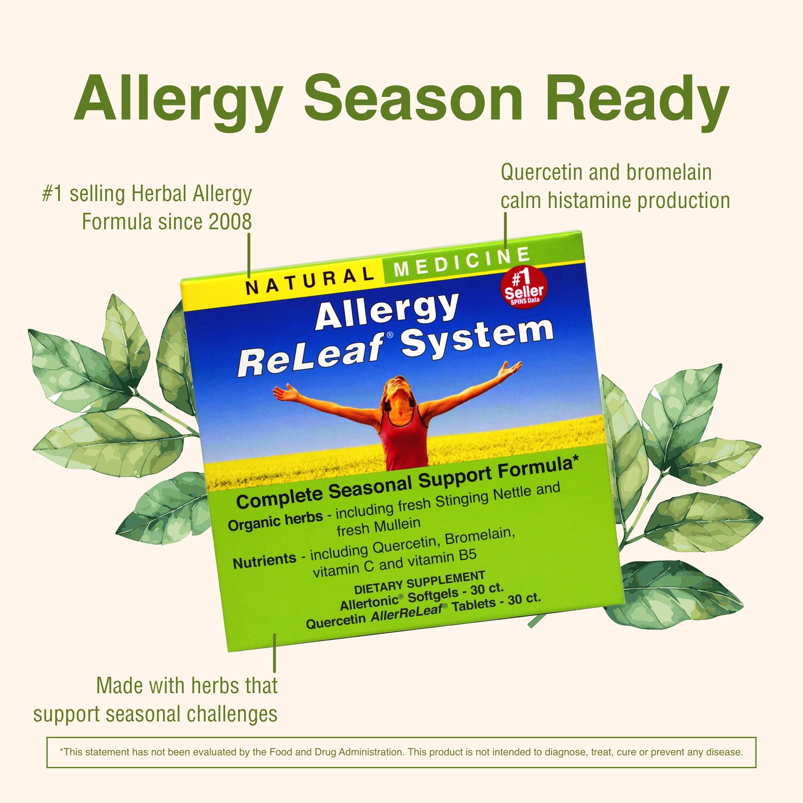Herbs Etc. Allergy ReLeaf System tabletas dorso, dosis y beneficios sugeridos.