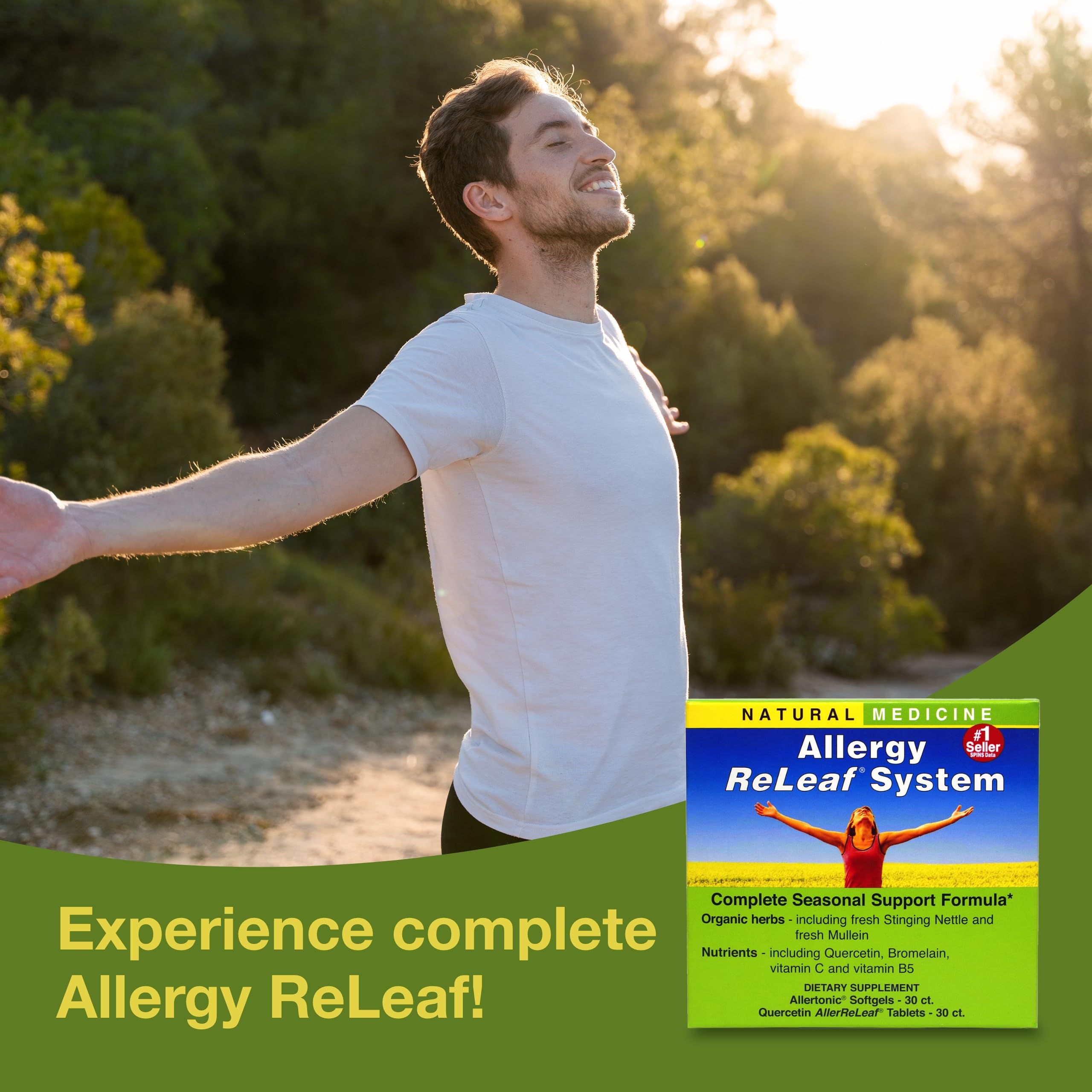 Herbs Etc. Allergy ReLeaf System tabletas frente, uso diario para confort estacional.