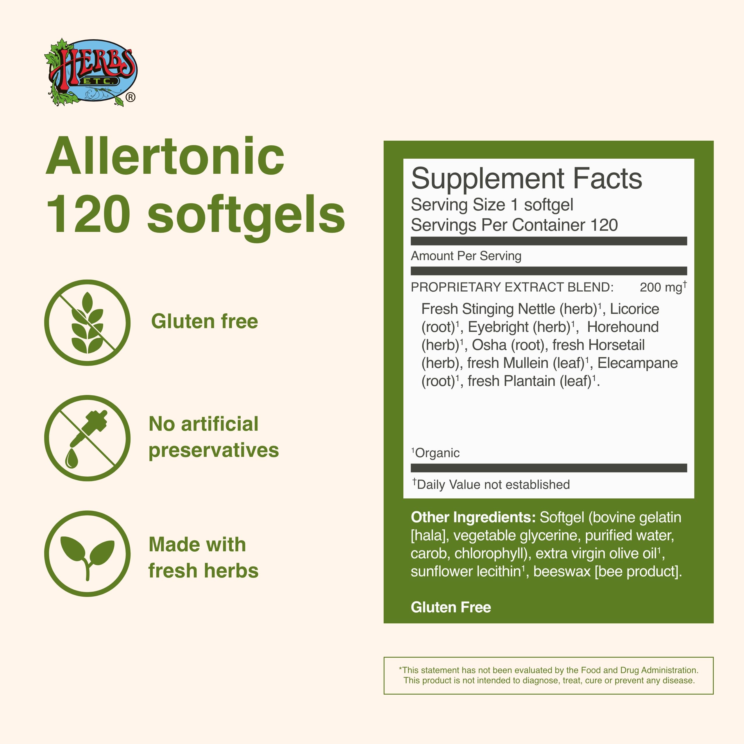 Herbs Etc. Allertonic, raíz de regaliz, aroma herbal suave para uso estacional.