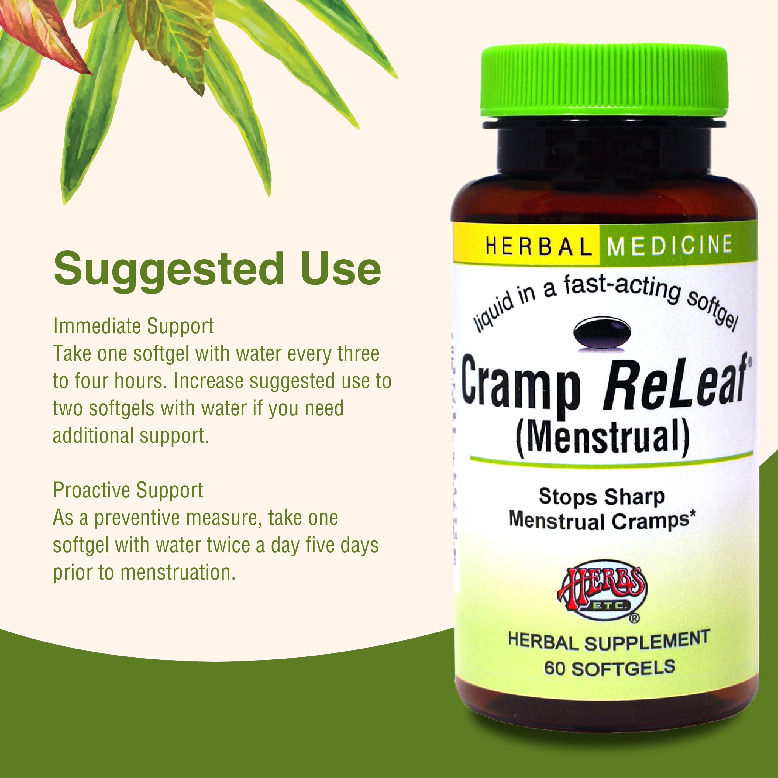 Empaque de Cramp ReLeaf con información clave