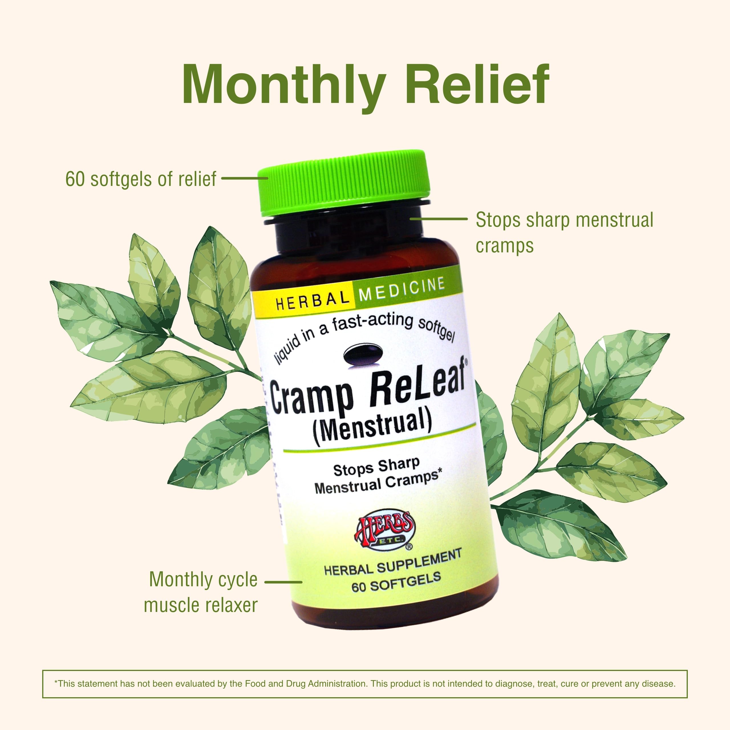 Ingredientes herbales de Cramp ReLeaf para apoyo menstrual