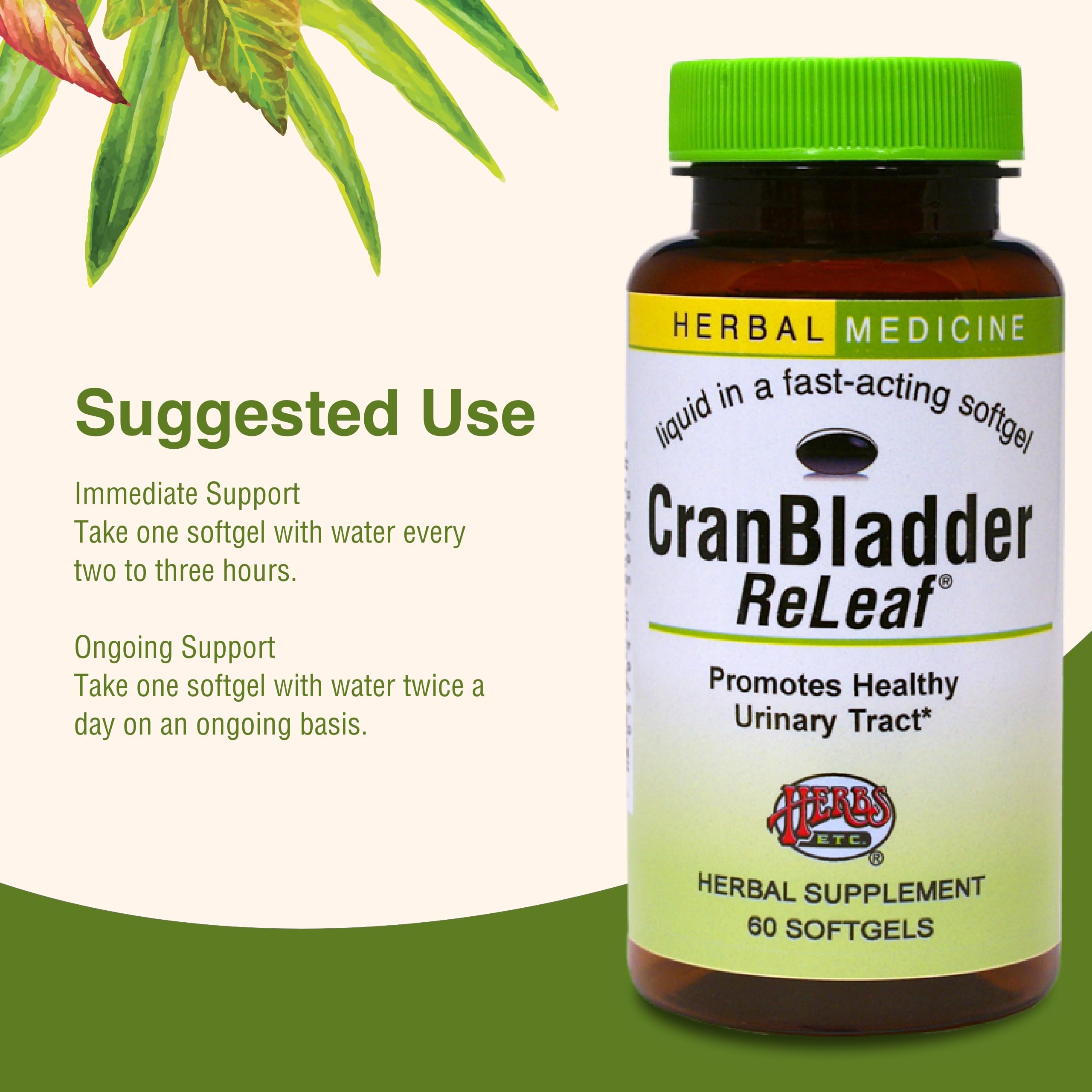 Cápsulas CranBladder ReLeaf listas para uso diario.