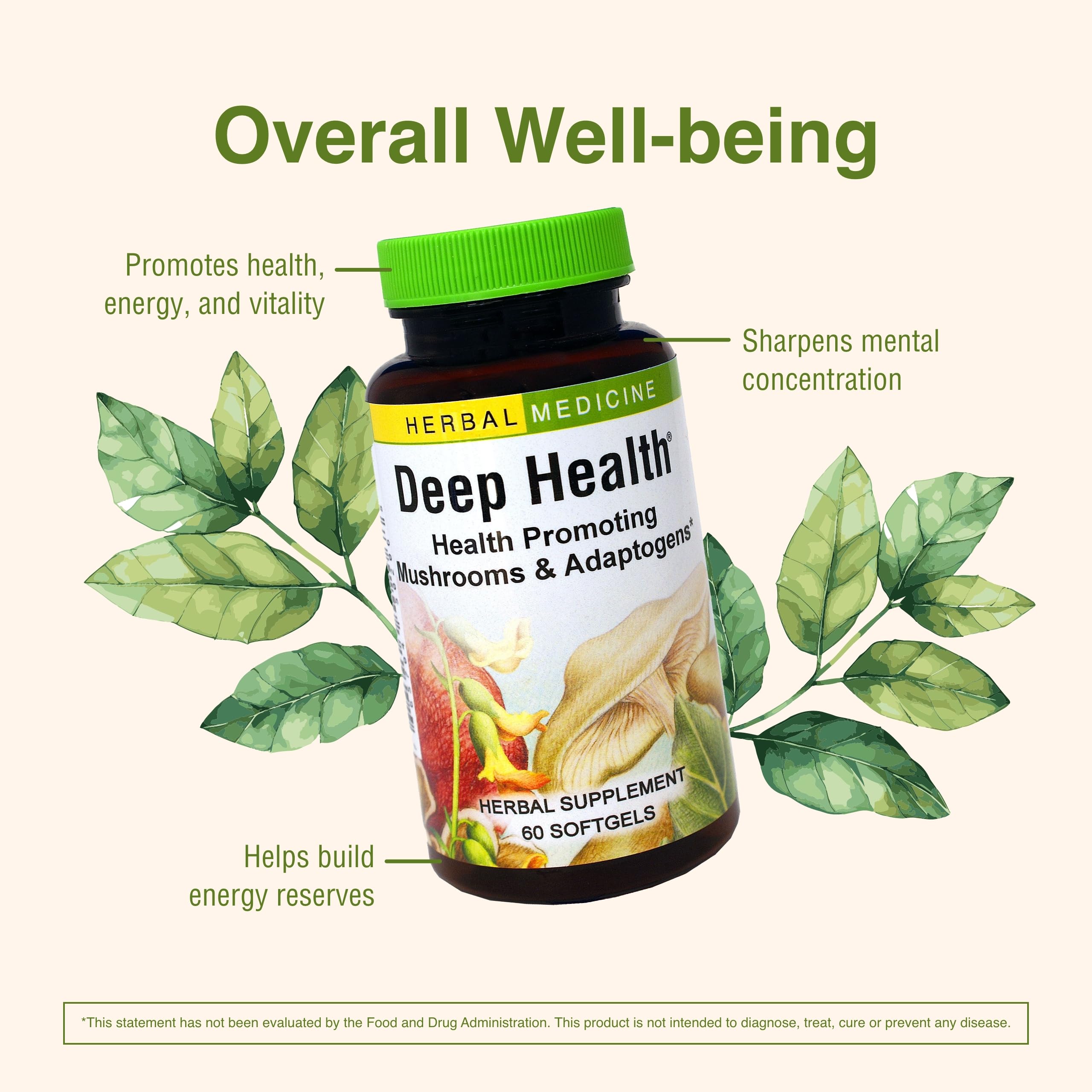 Herbs Etc. Deep Health, hongo shiitake presente en la fórmula para vitalidad.