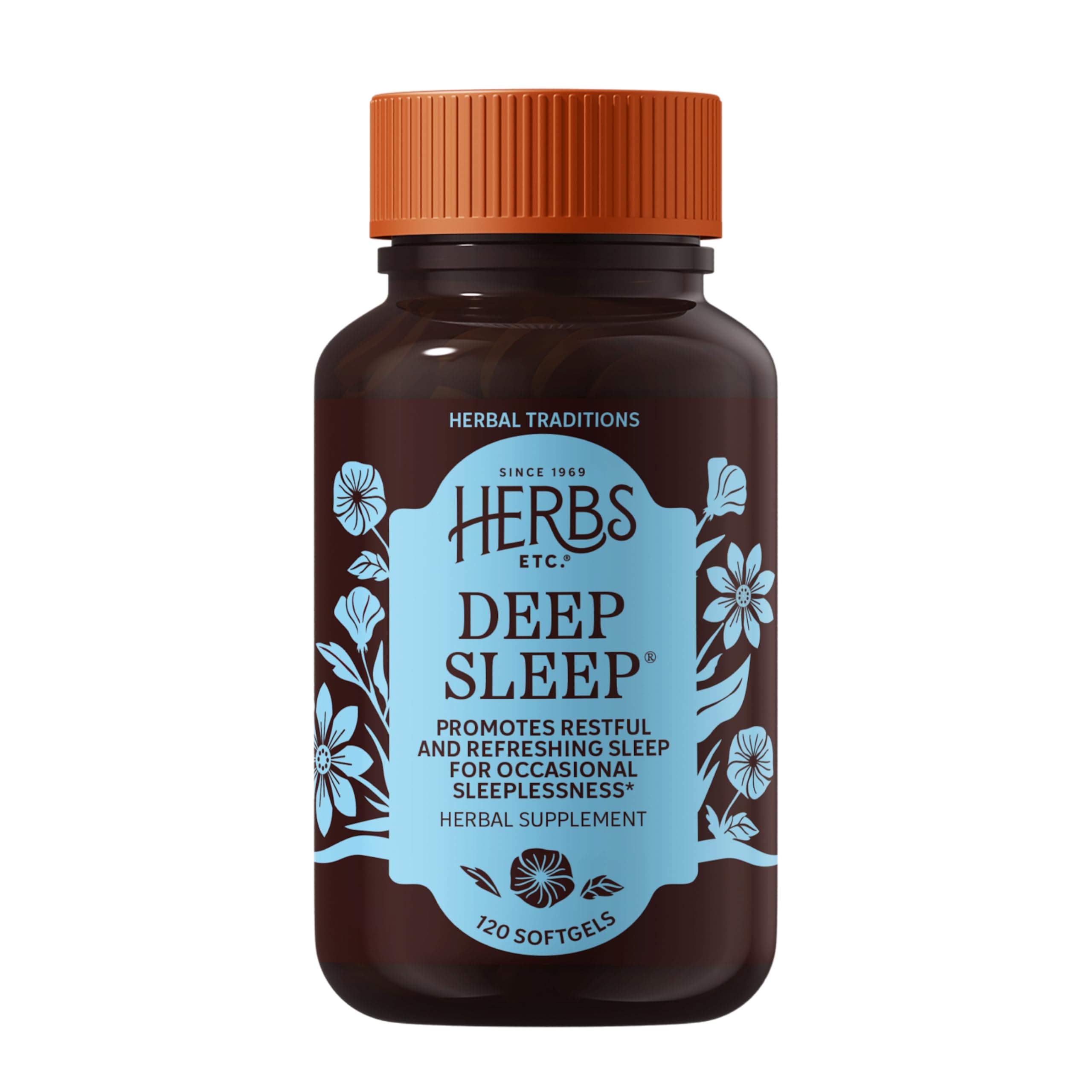 Herbs Etc. Deep Sleep Softgels, botella: apoyo suave para un descanso nocturno.