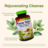 Herbs Etc. Essiac Tónico, frasco en estante en entorno de baño o cocina.