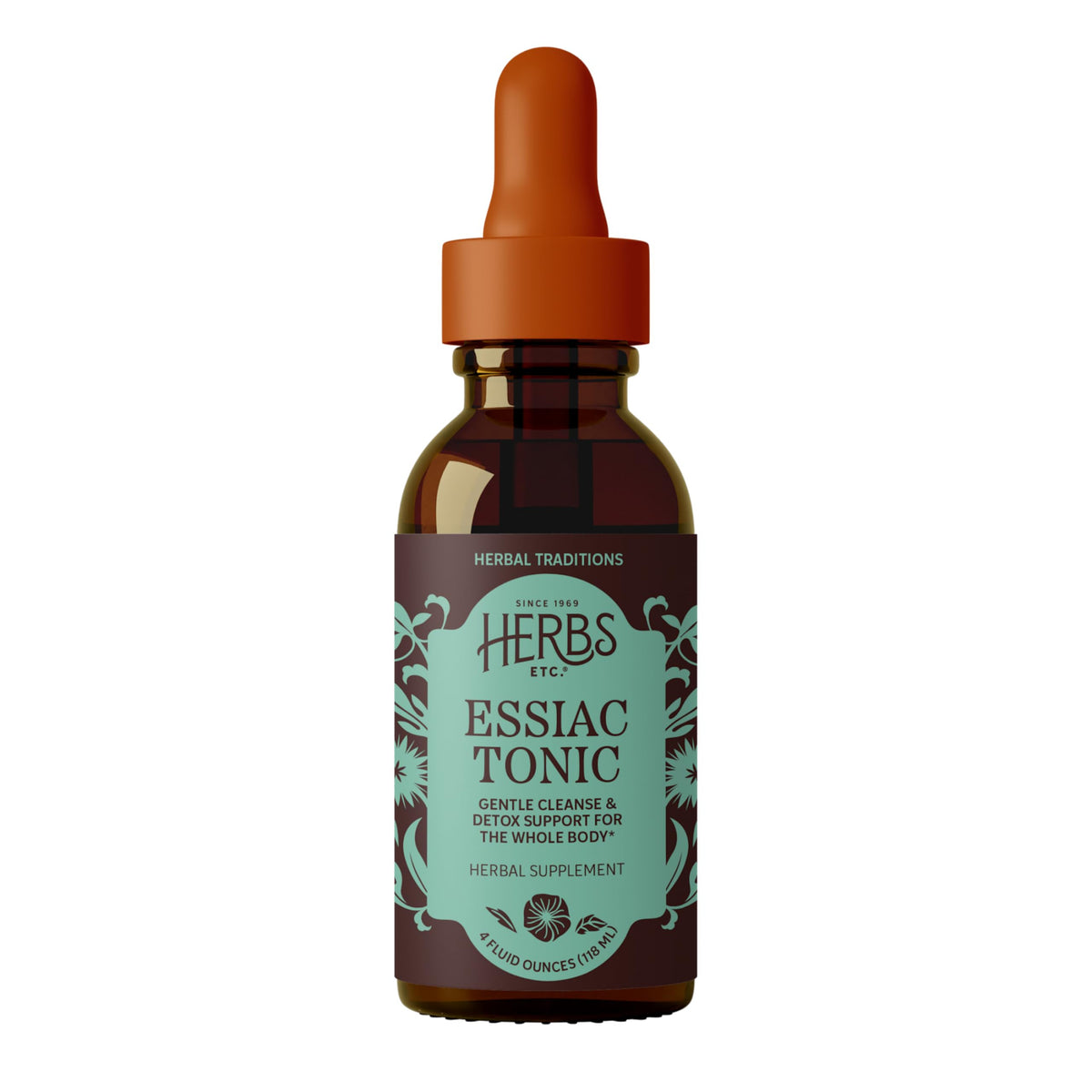 Herbs Etc. Essiac Tonic: frasco de vidrio para uso diario y dosificación fácil.