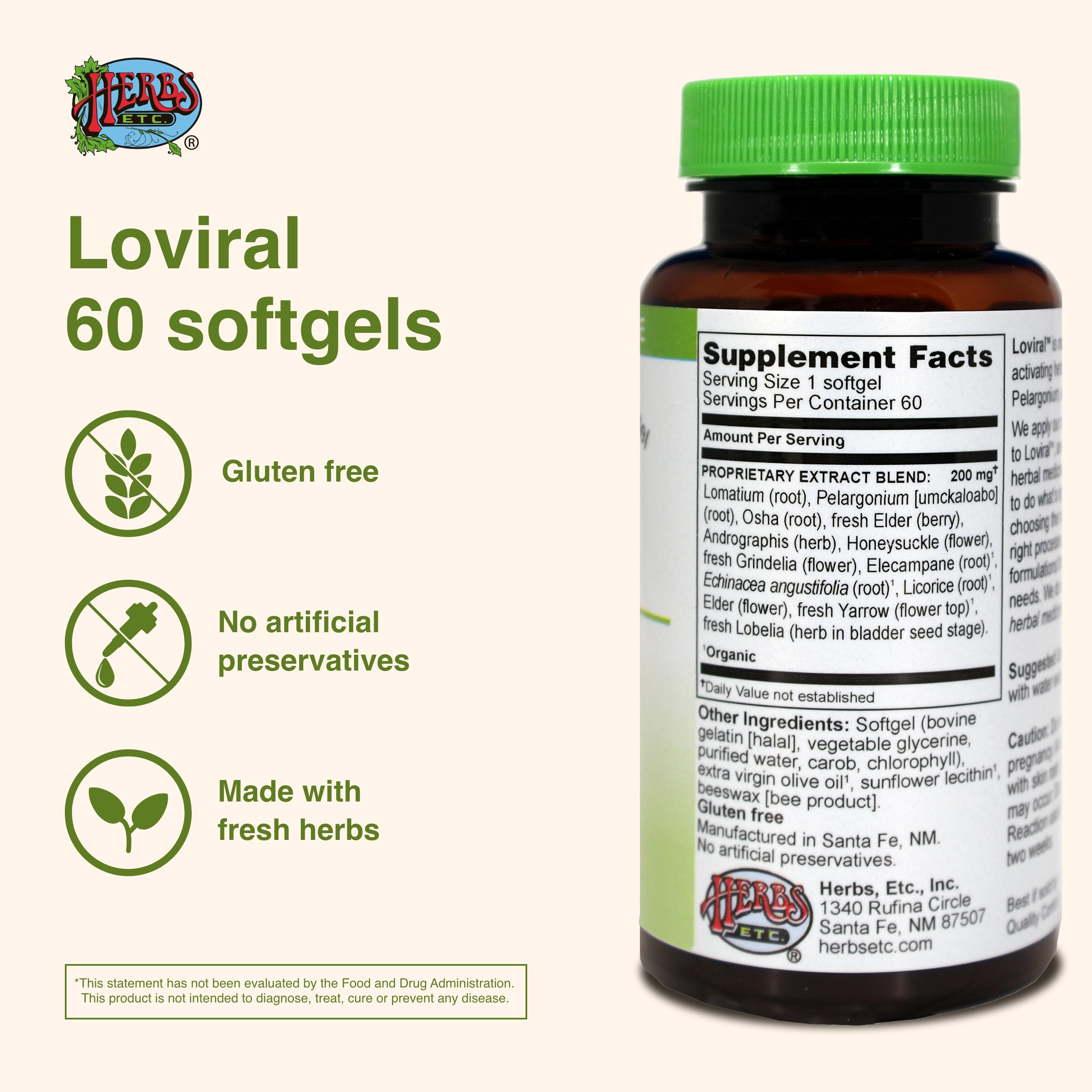 Loviral de Herbs Etc. etiqueta sin gluten
