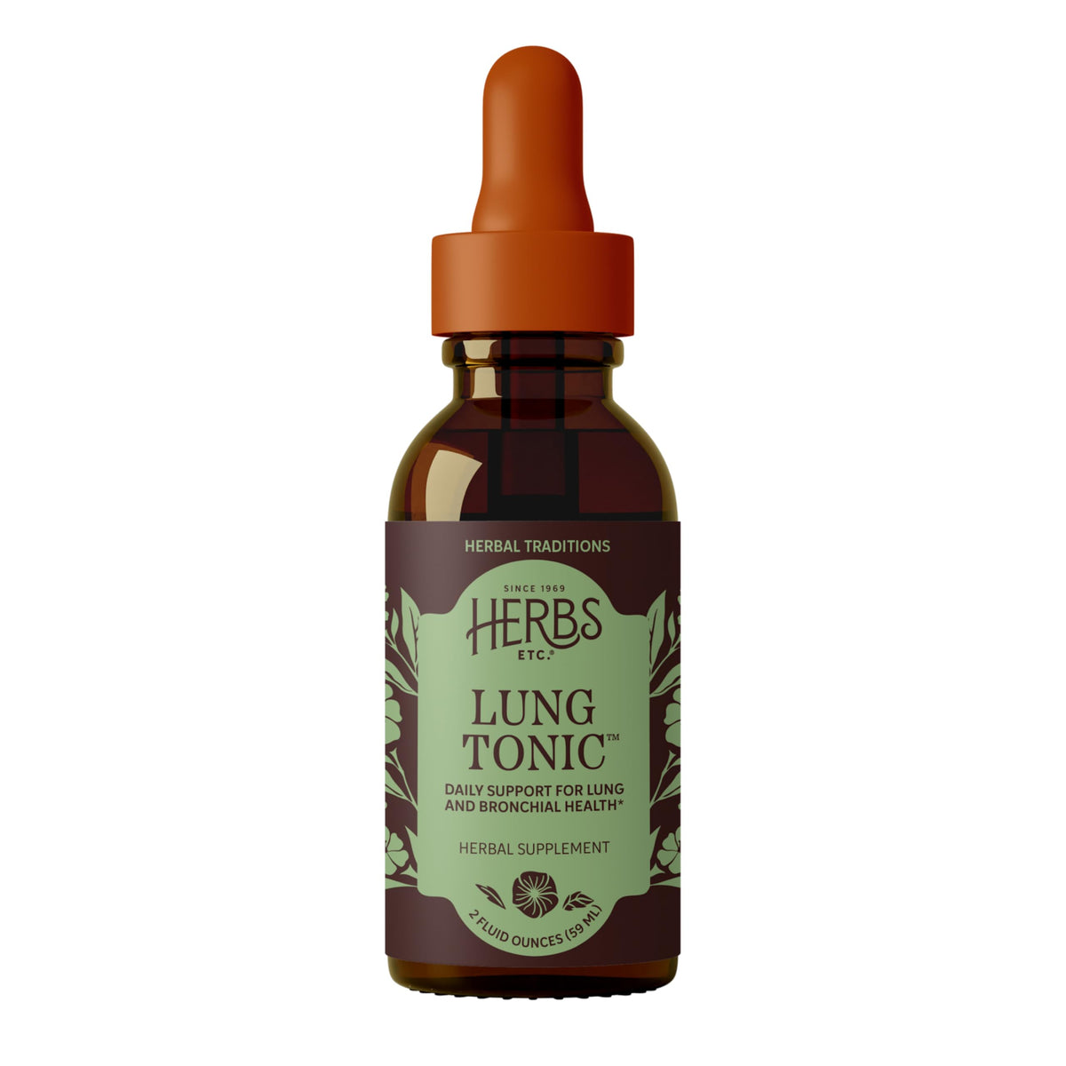 Herbs, Etc. Lung Tonic: botella inclinada para verter, posible apoyo a la función pulmonar.