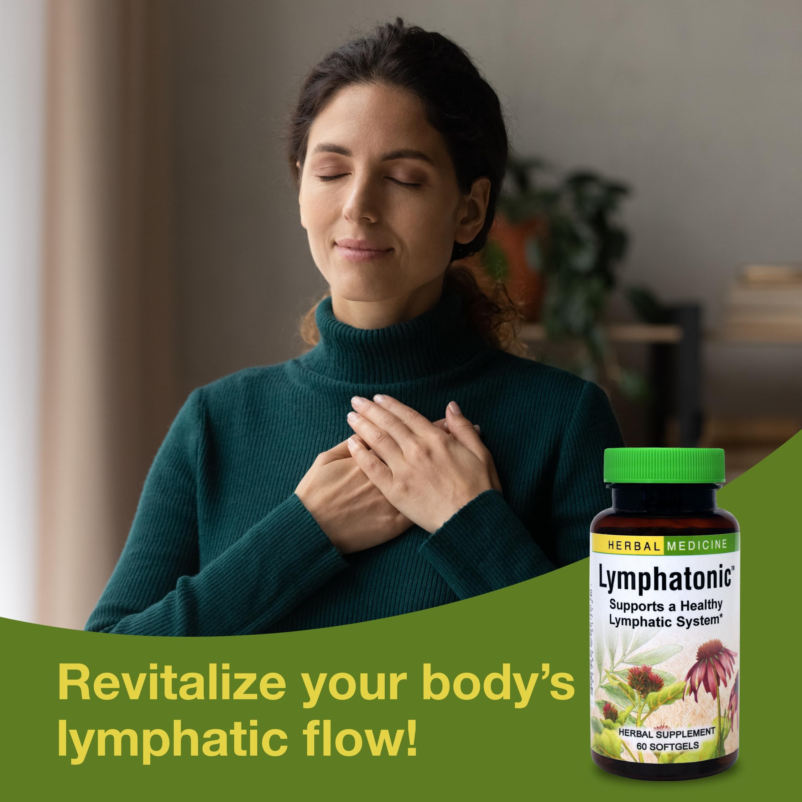 Herbs Etc. Lymphatonic botella abierta en detalle
