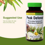 Herbs Etc. Peak Defense, etiqueta del frasco enfoca salud respiratoria
