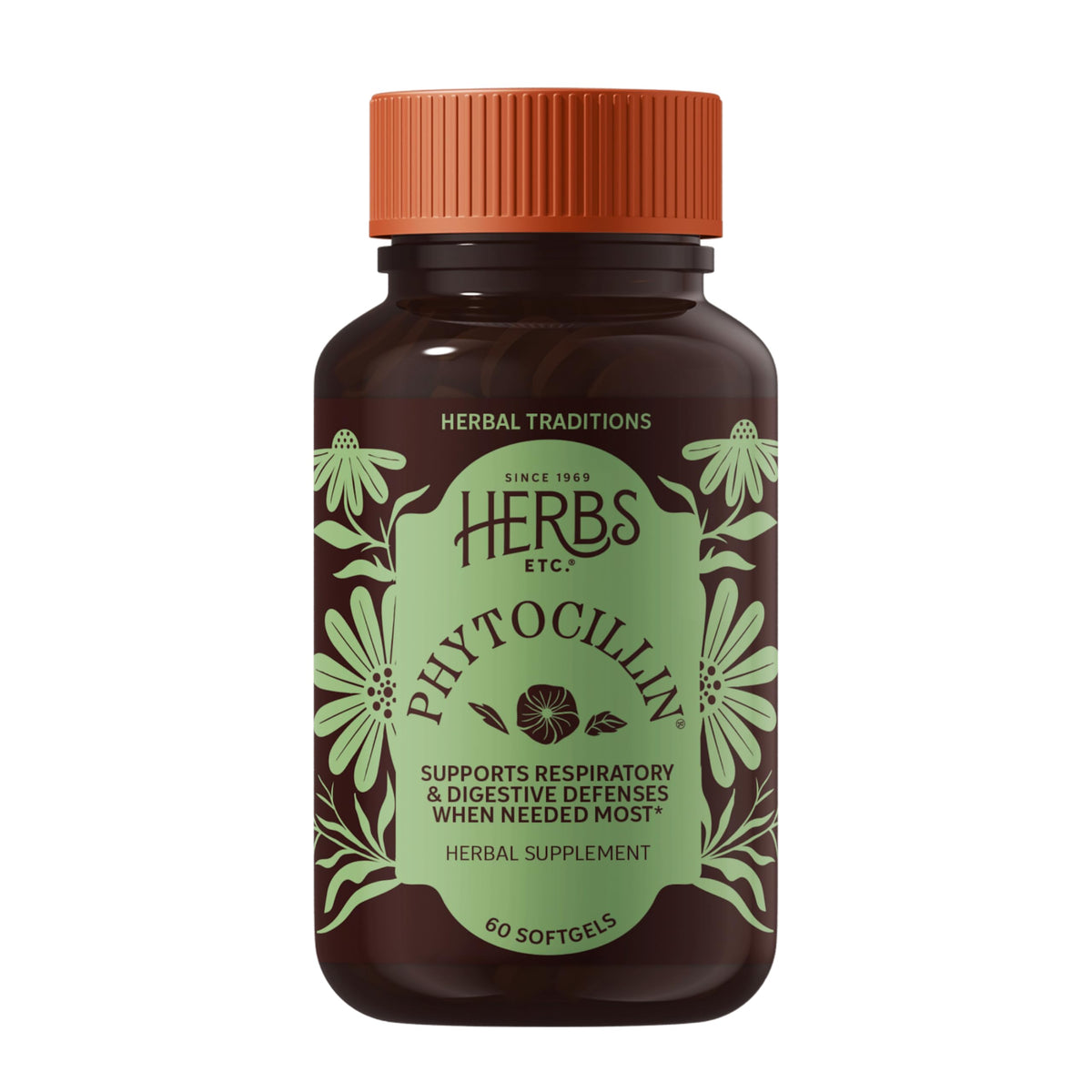 Herbs Etc. Phytocillin: botella visible para apoyo respiratorio y digestivo.