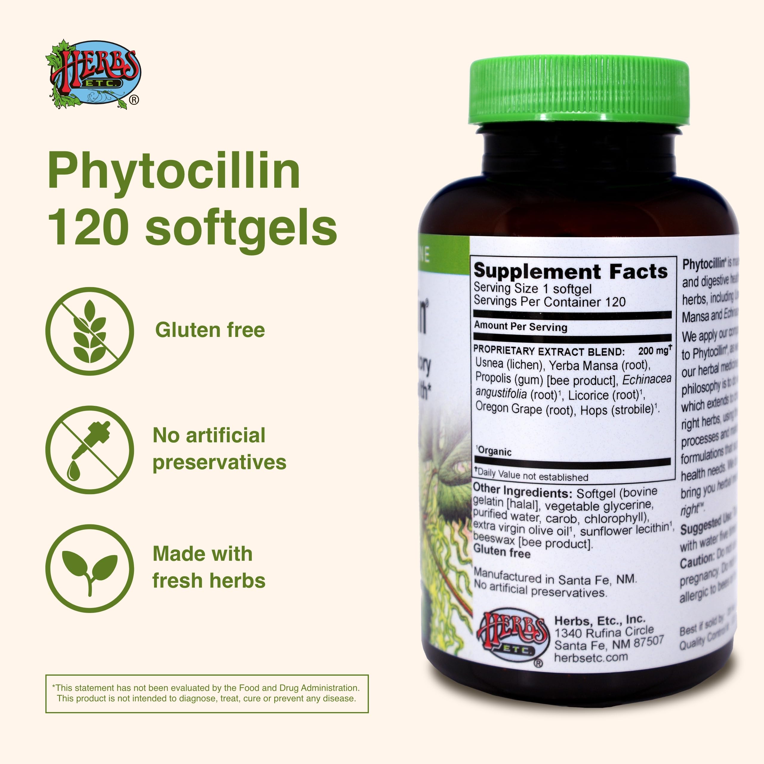 Phytocillin con ingredientes herbales para apoyo al bienestar respiratorio.