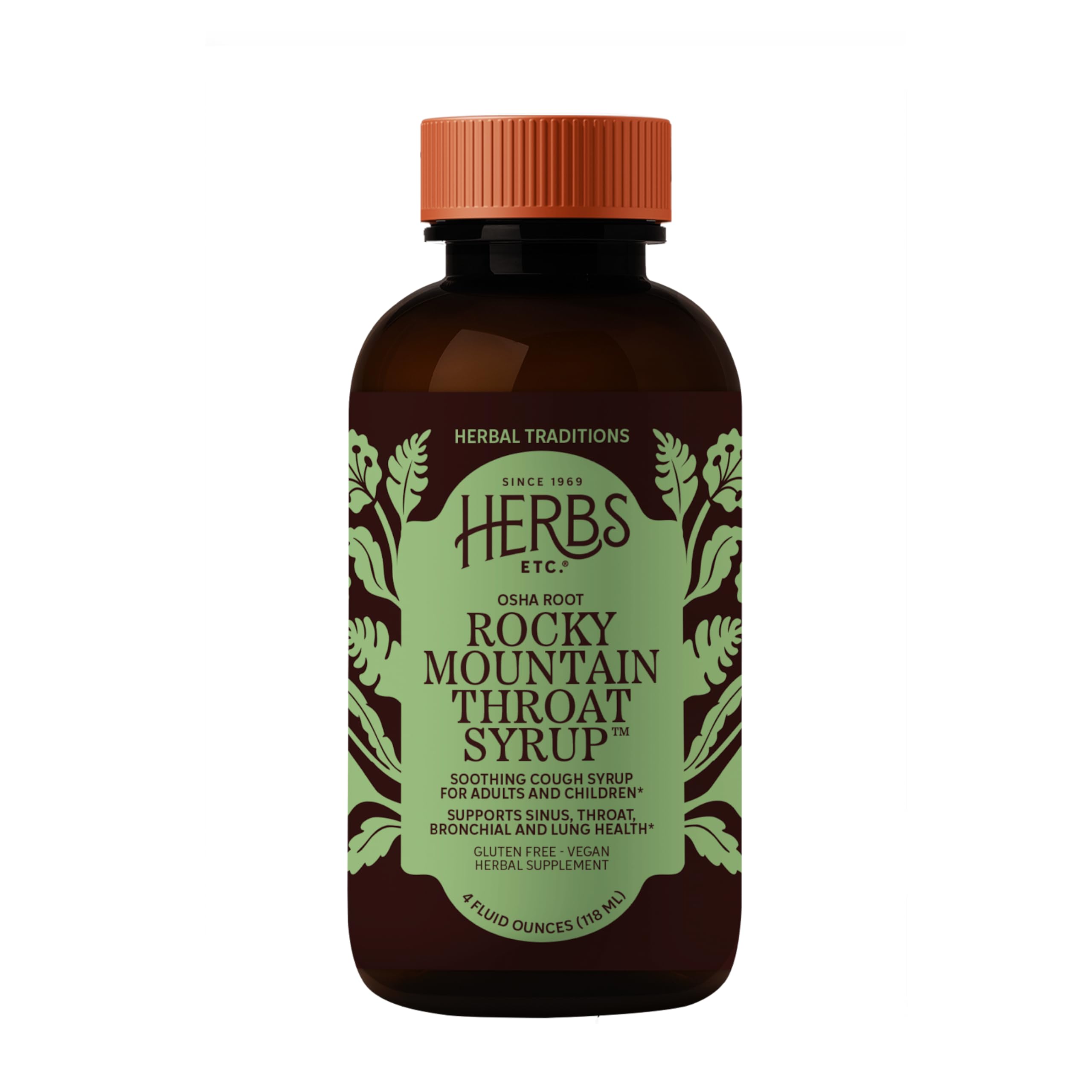 Herbs Etc Rocky Mountain jarabe de garganta en botella, apoyo suave para la garganta.
