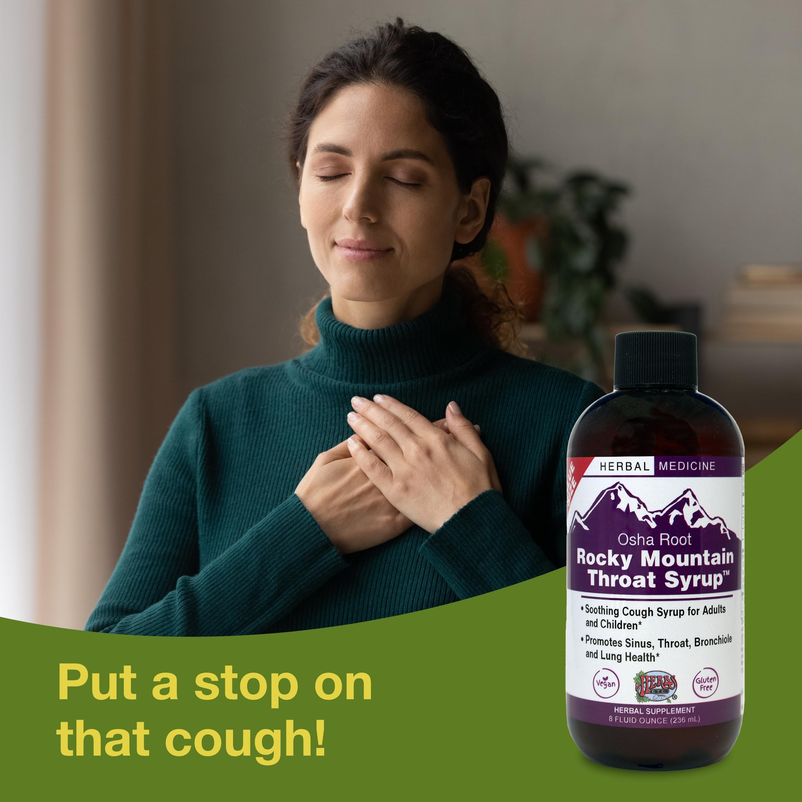 Herbs Etc. Rocky Mountain Throat Syrup, envase sin gluten y vegano