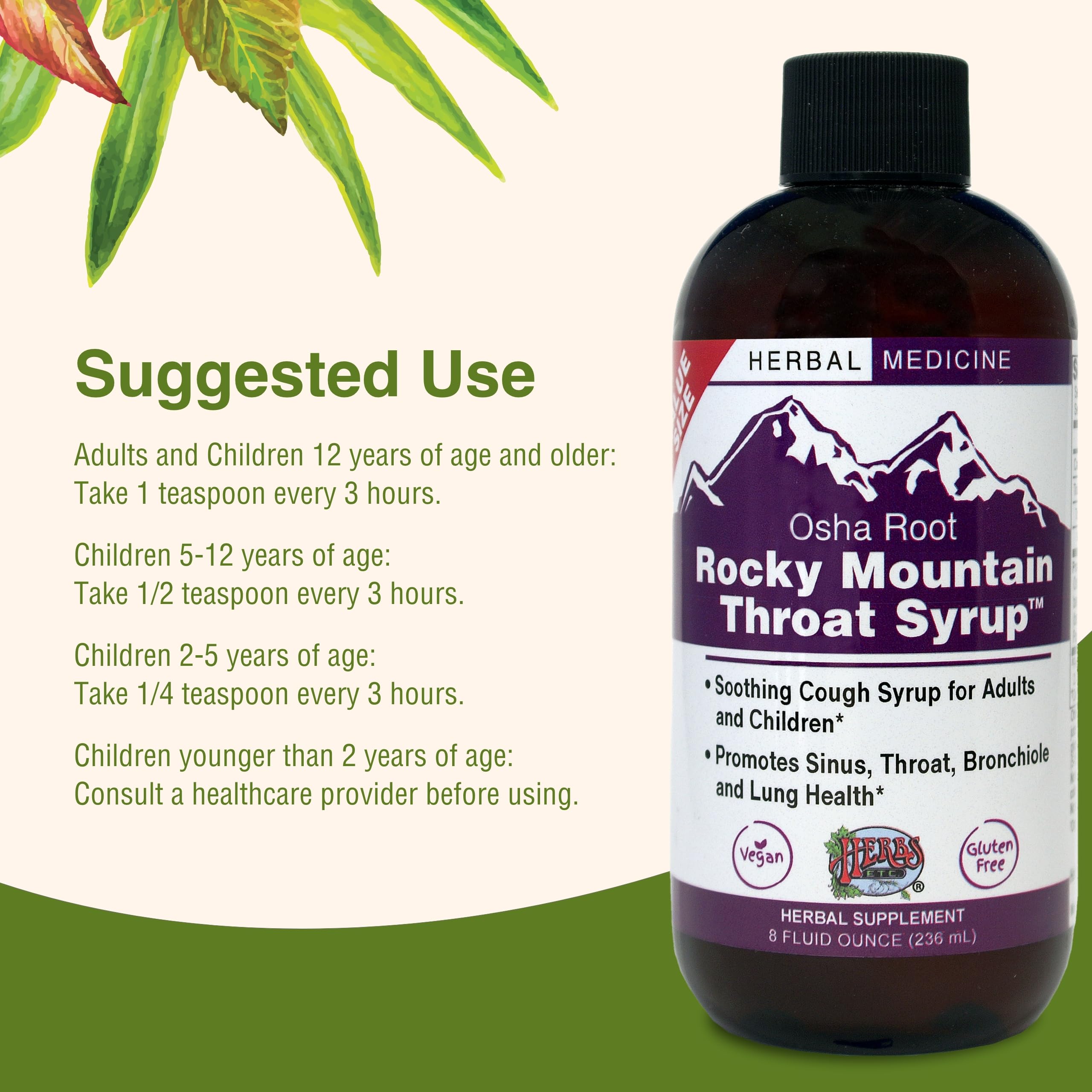Herbs Etc. Rocky Mountain Throat Syrup, frasco de 8 onzas para conveniencia