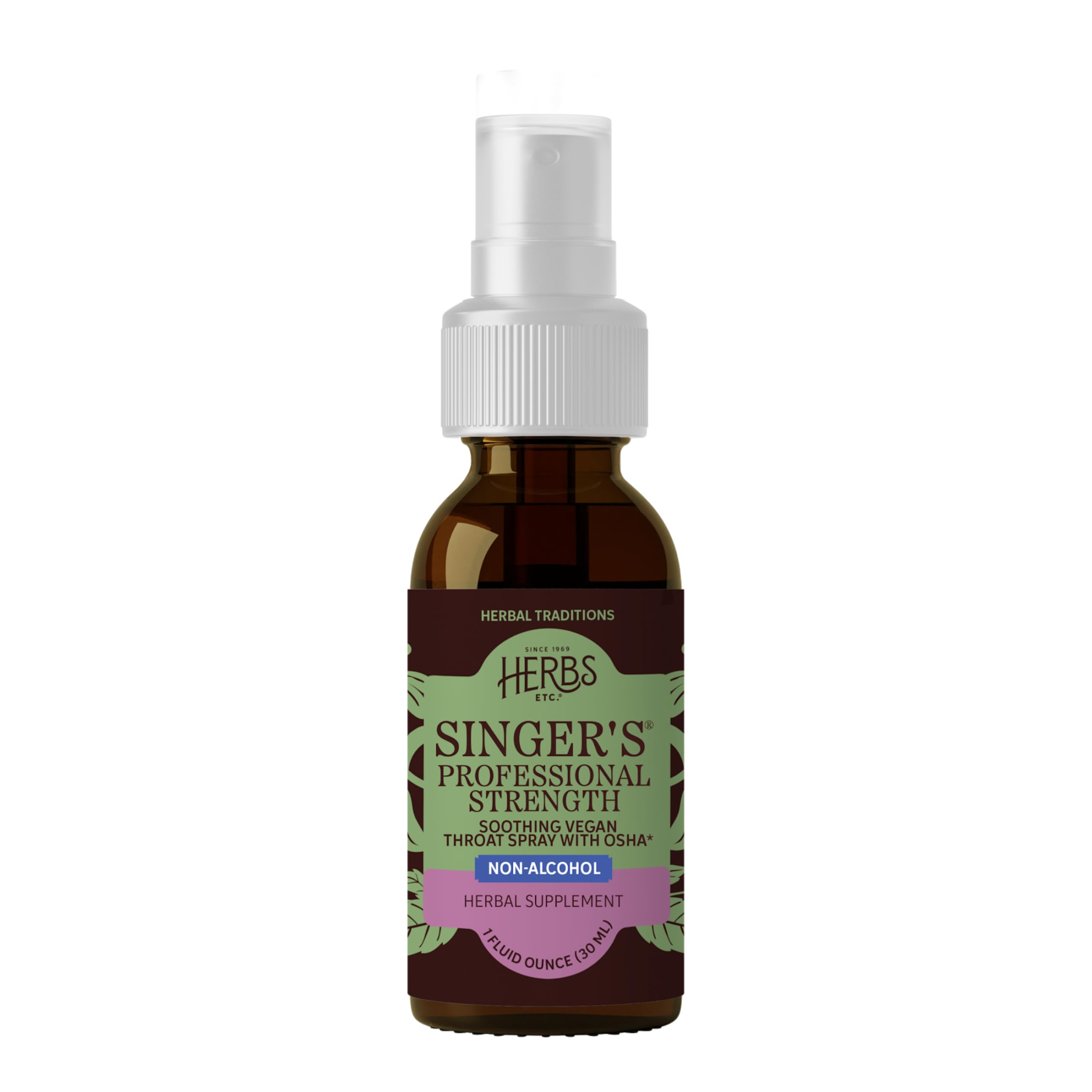 Herbs Etc. Singer's Saving Grace, primer plano de la botella para uso diario.