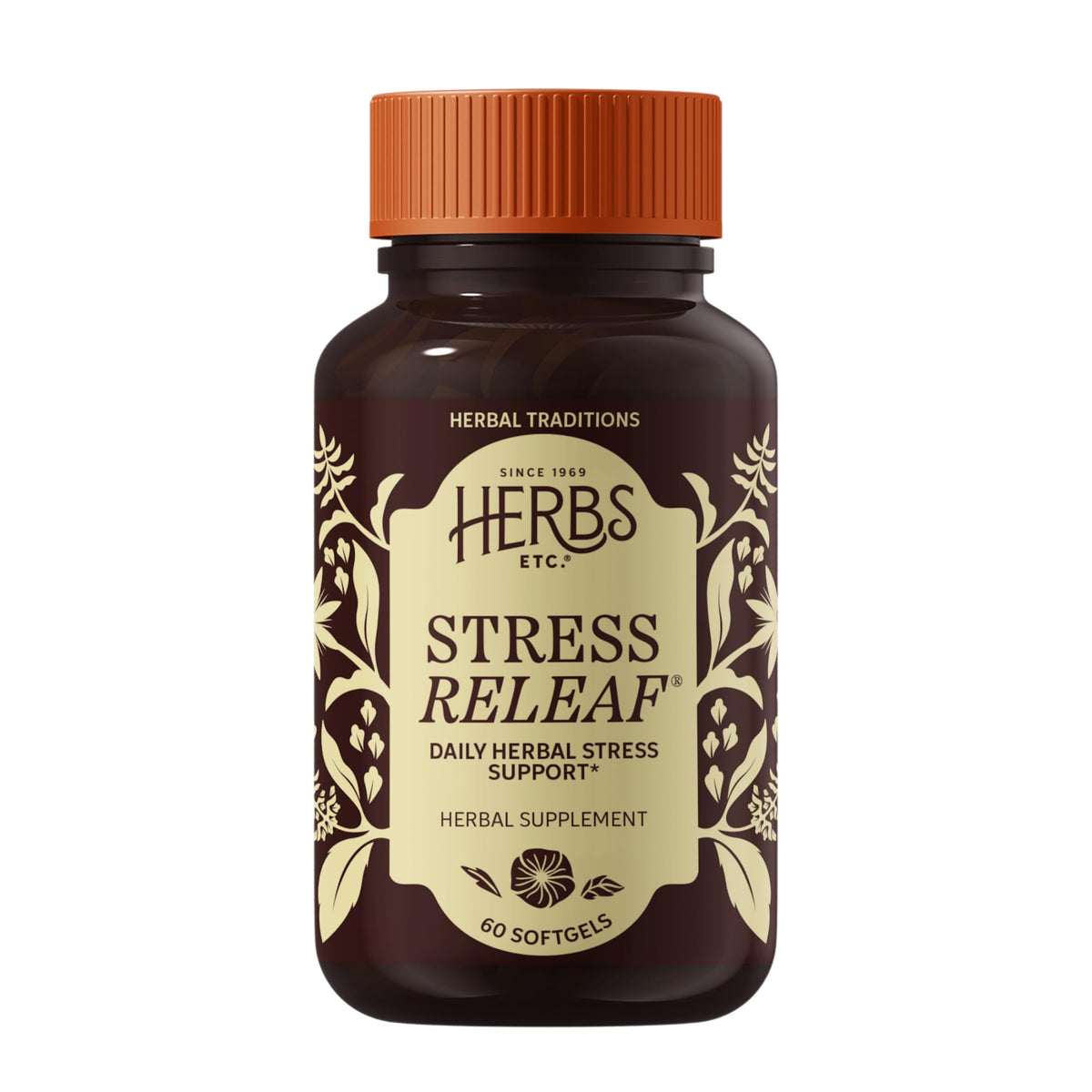 Herbs Etc. Stress ReLeaf en botella para apoyo diario al equilibrio.