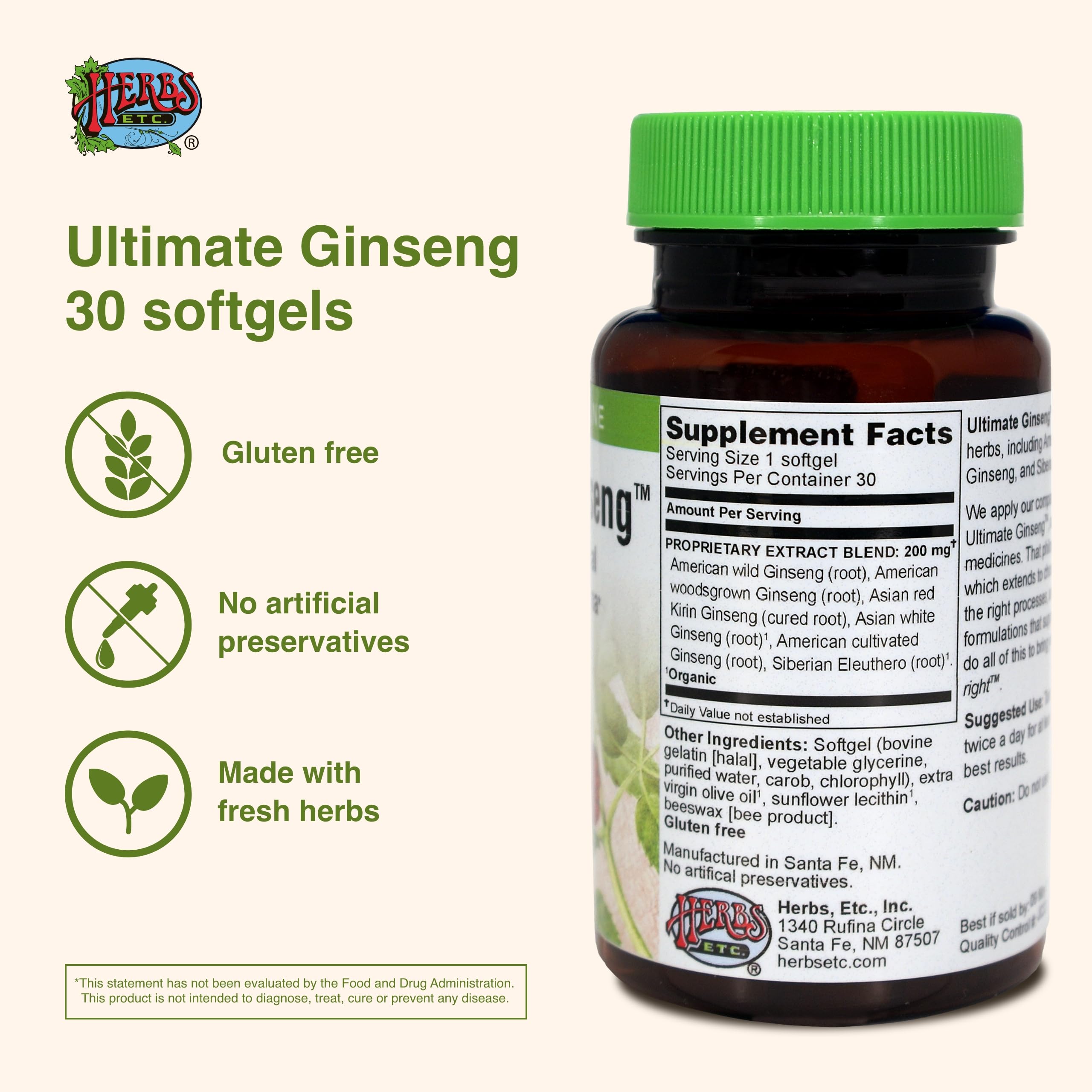 Herbs Etc. Ultimate Ginseng etiqueta de ingredientes, confianza en una fórmula de hierbas.