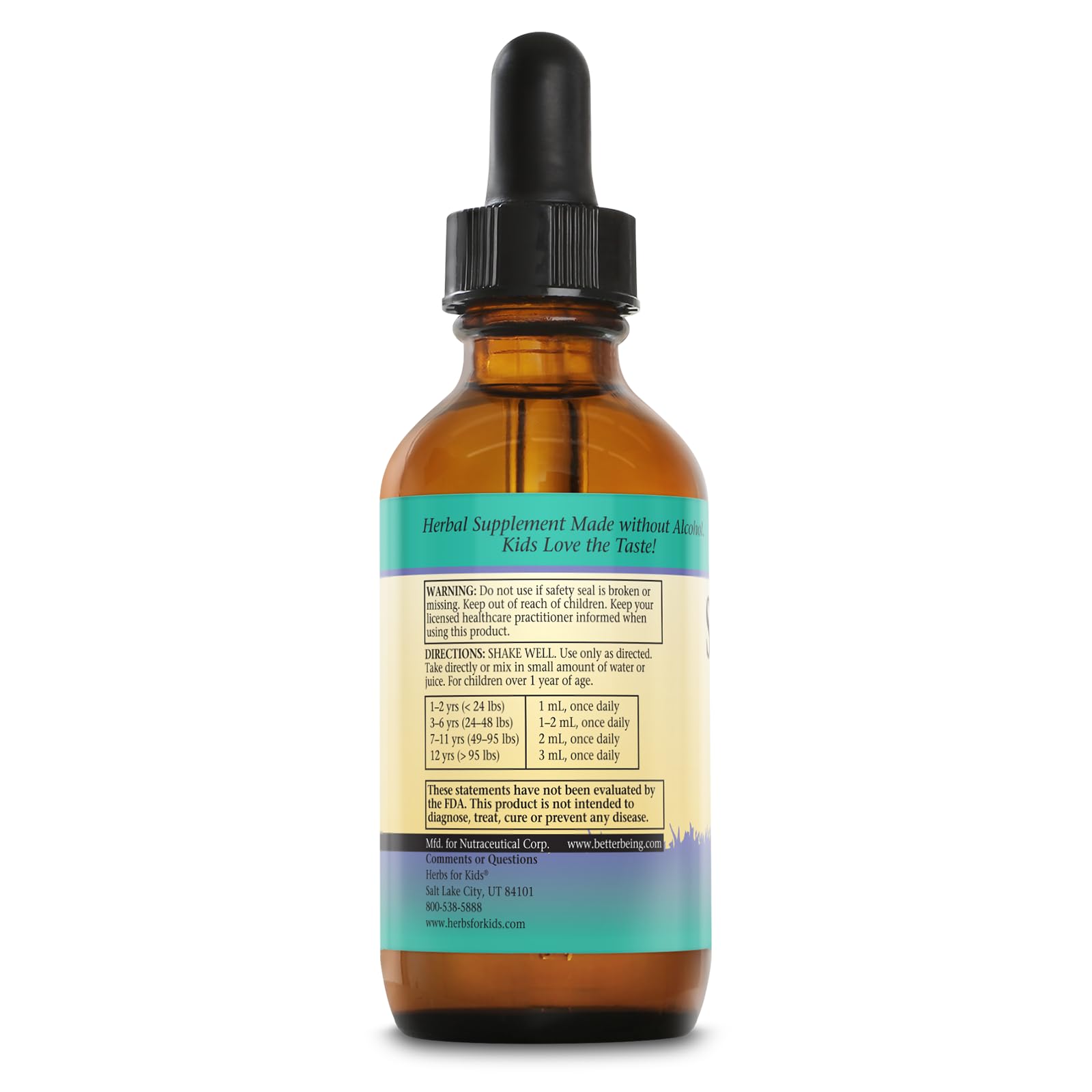 Etiqueta de Herbs For Kids Echinacea Dulce, base sin alcohol destacada