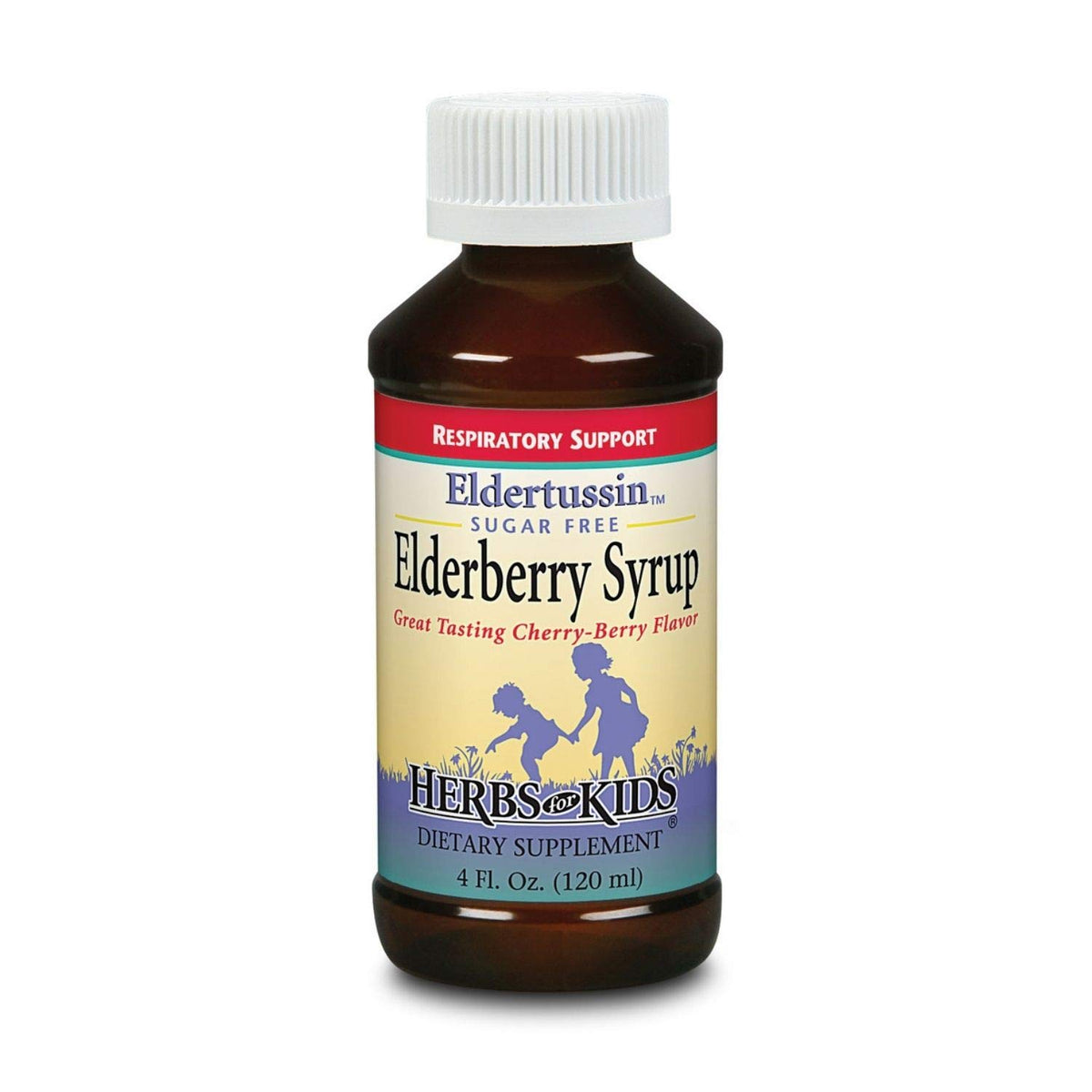 Jarabe Eldertussin de Herbs for Kids, jarabe de saúco con sabor cereza, botella plástica