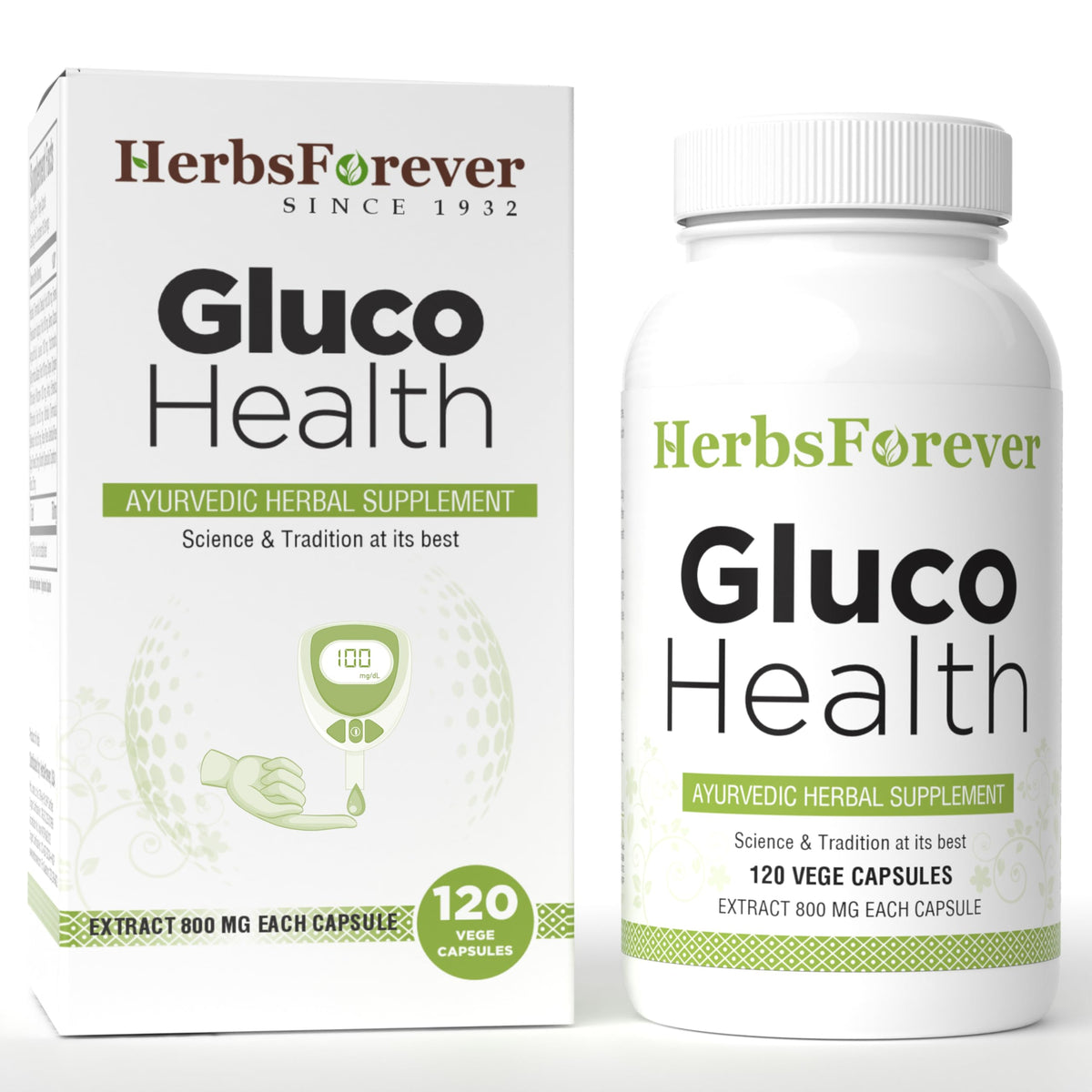 HerbsForever Gluco: botella de cápsulas para apoyo diario.
