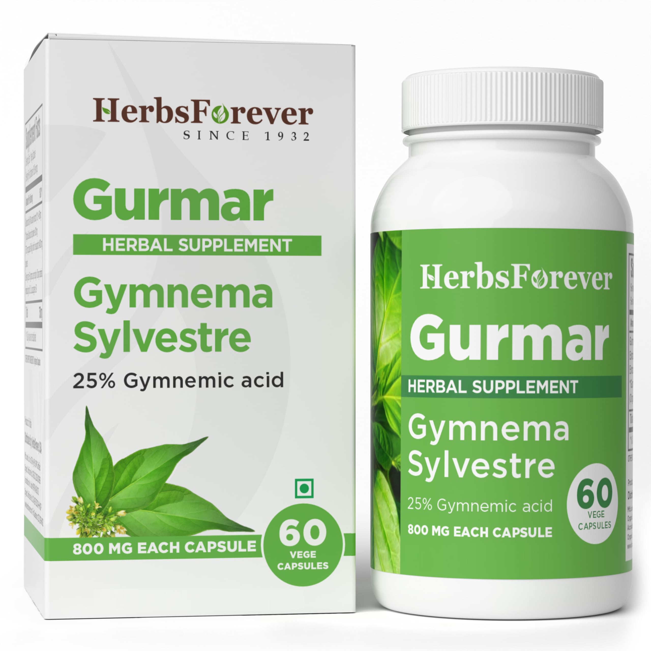 Herbsforever Gurmar cápsulas en botella, apoyo a un estilo de vida equilibrado.