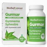 Herbsforever Gurmar cápsulas en botella, apoyo a un estilo de vida equilibrado.