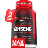 Botella de Herbtonics Ginseng Coreano Rojo 1500 mg, energía sostenida para el día.