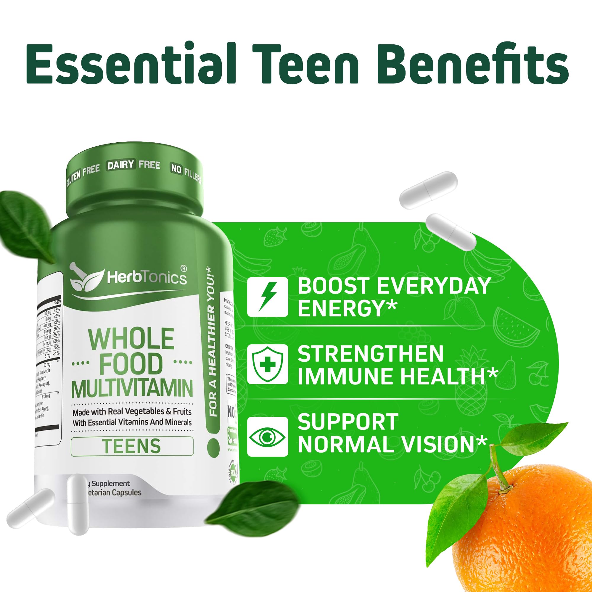 Herbtonics cápsulas adolescentes: consumo sencillo y vegano.