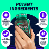 Herbtonics: etiqueta frontal destaca palma enana, beta-sitosterol y semilla de calabaza.