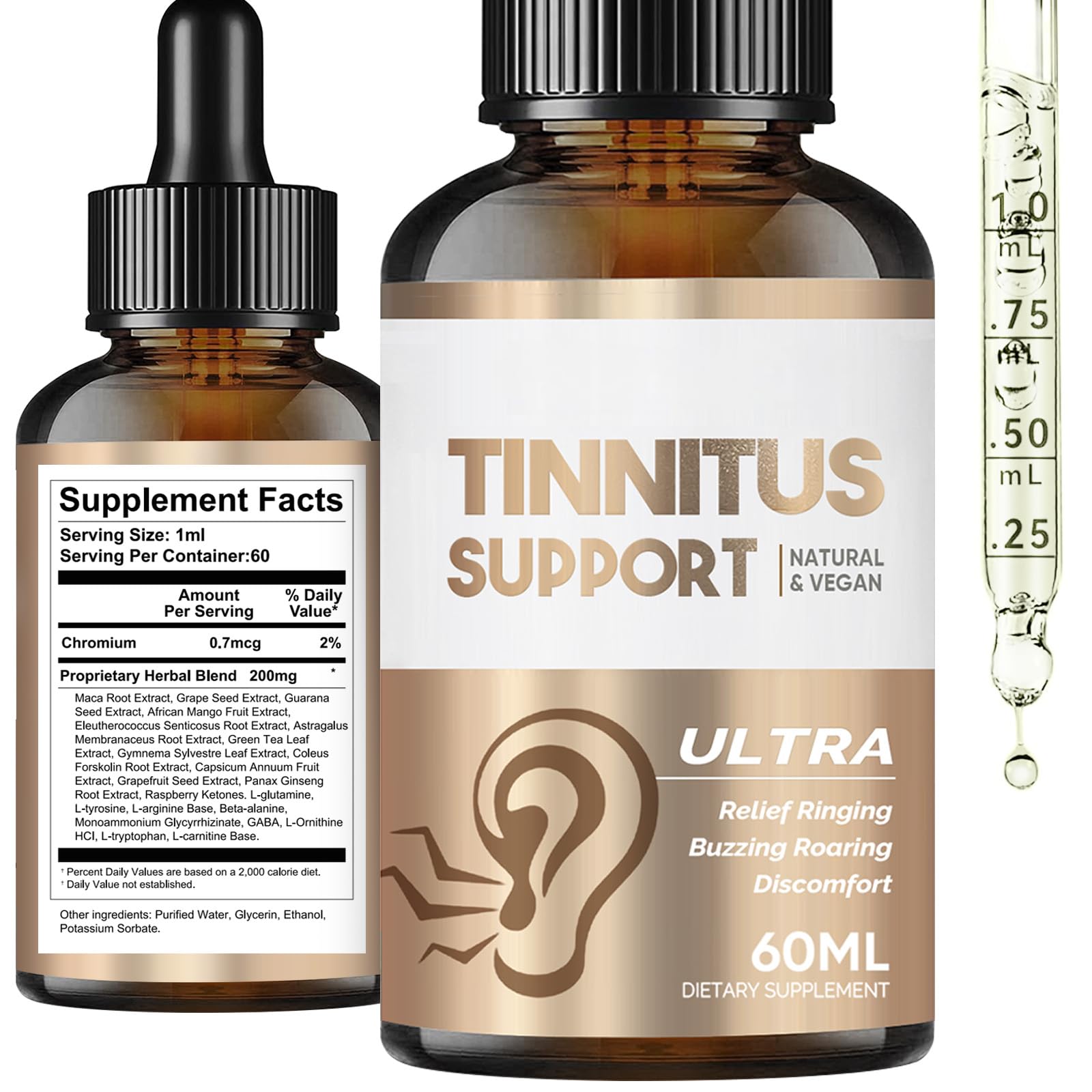 HerbX gotas alivio tinnitus en frasco, calman zumbidos para mayor serenidad