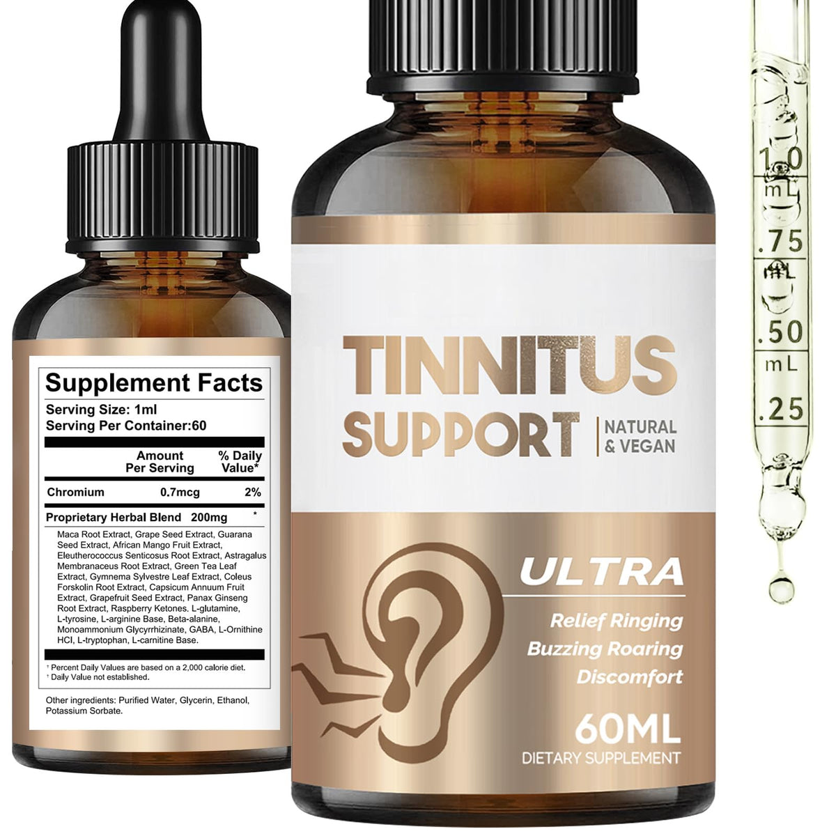 HerbX gotas alivio tinnitus en frasco, calman zumbidos para mayor serenidad
