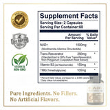 Etiqueta clara de HerbX NADH-Resveratrol destacando calidad premium.