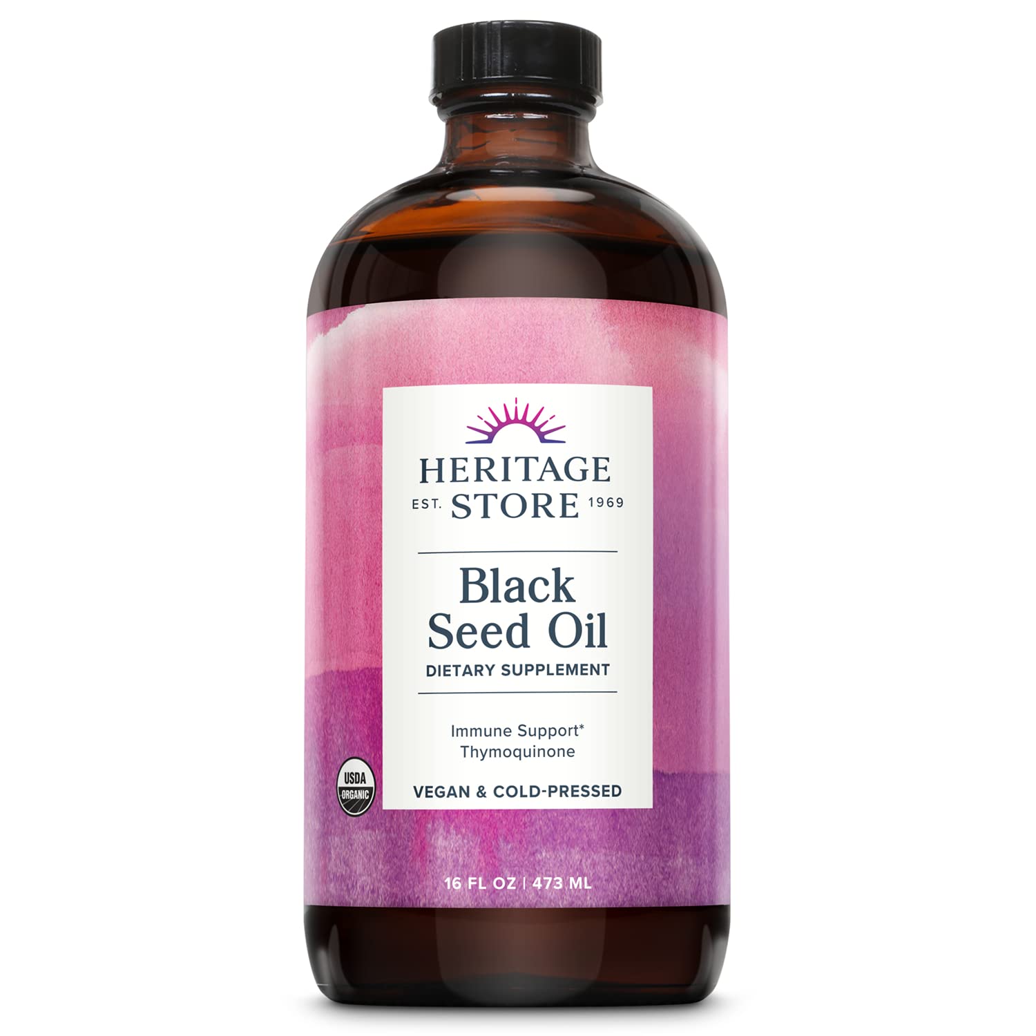 HERITAGE STORE aceite de semilla negra en botella ambar para uso diario