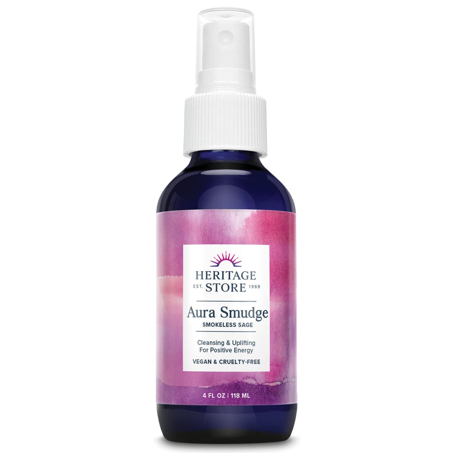 Heritage Store Aura Smudge Spray Botella para limpieza de energía en el hogar.