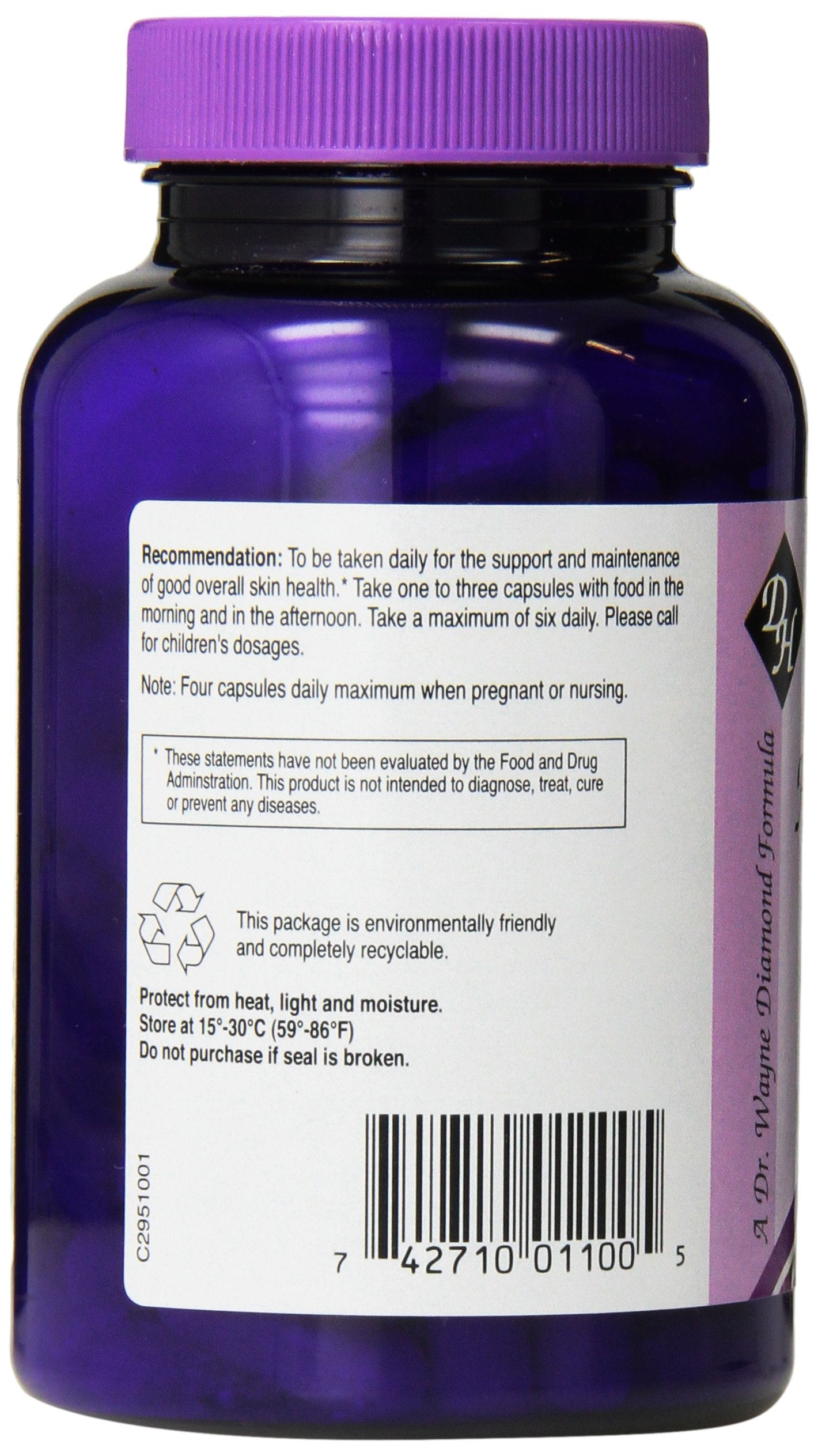 Herpanacine Diamond: etiqueta detalla ingredientes sin levadura, lácteos ni azúcares.