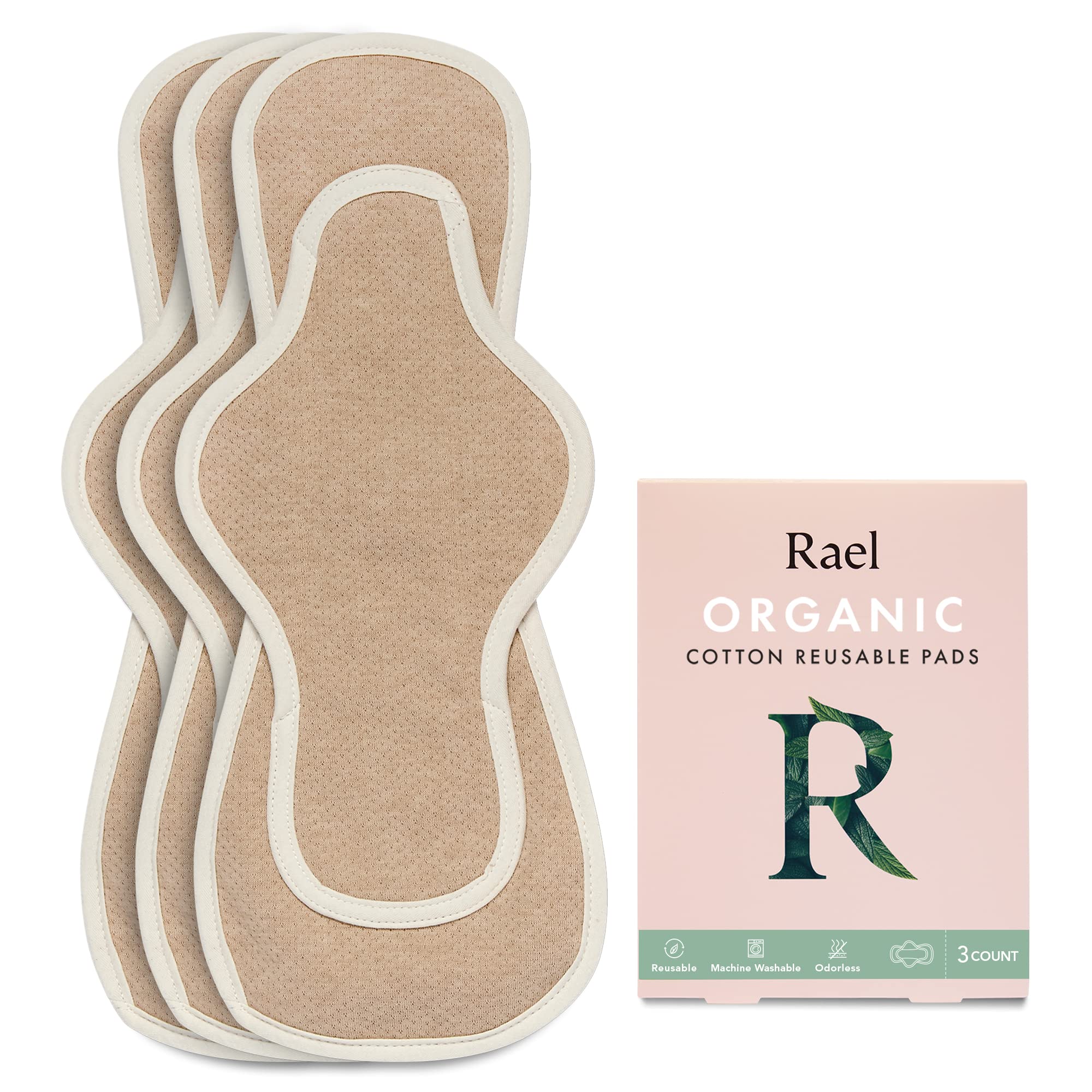 Hesta Rael almohadillas reutilizables con cobertura orgánica para uso suave y seguro.