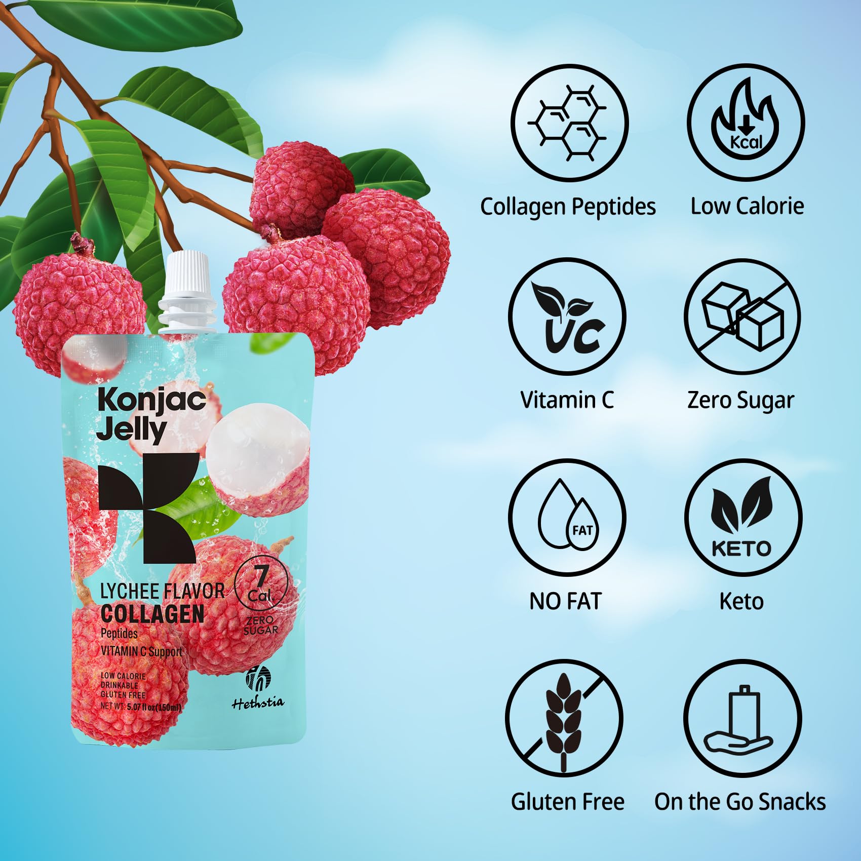 Sobre práctico de Hethstia Jalea Konjac Lychee para llevar a cualquier lugar.