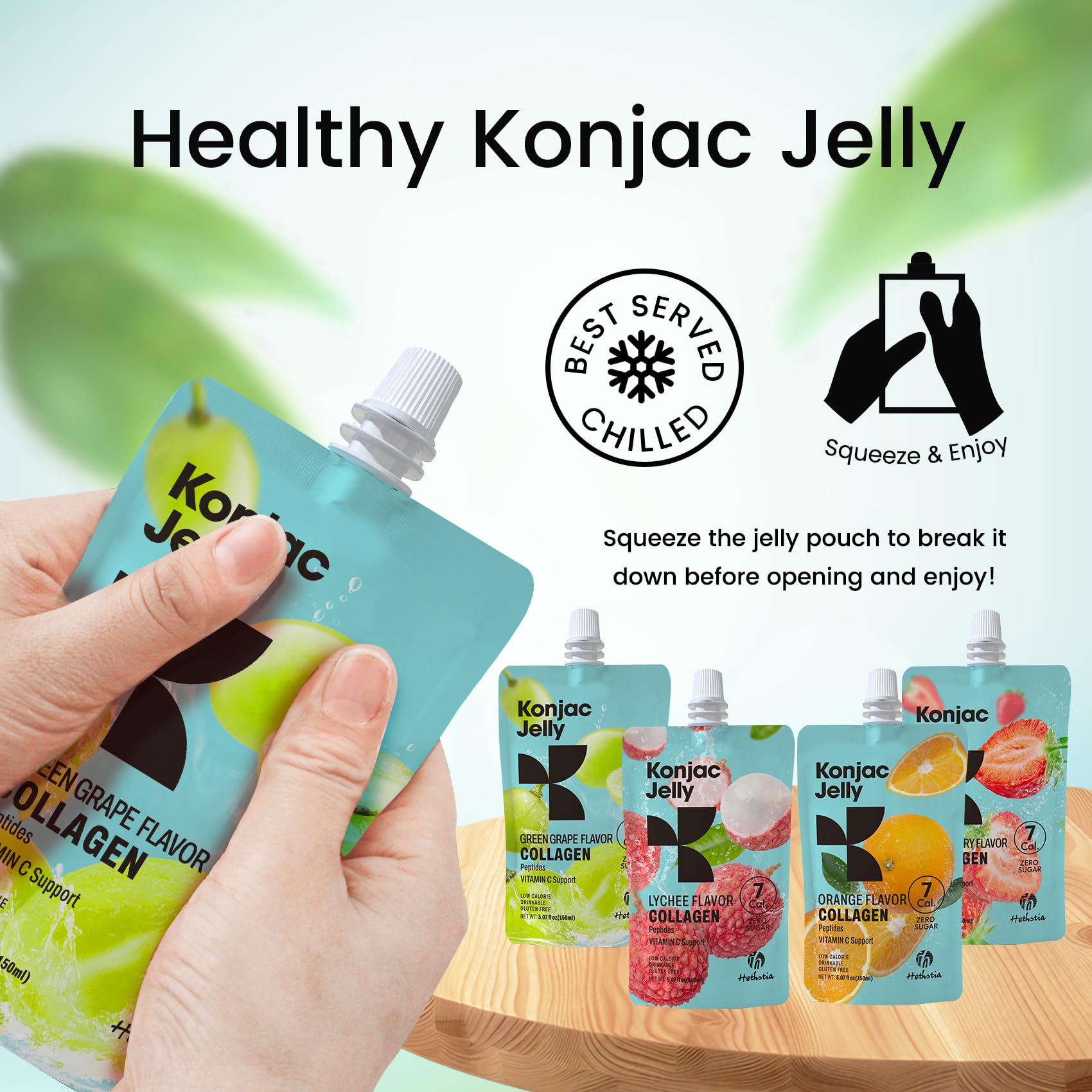 Hethstia Konjac Jelly empaque portátil para llevar, snack práctico