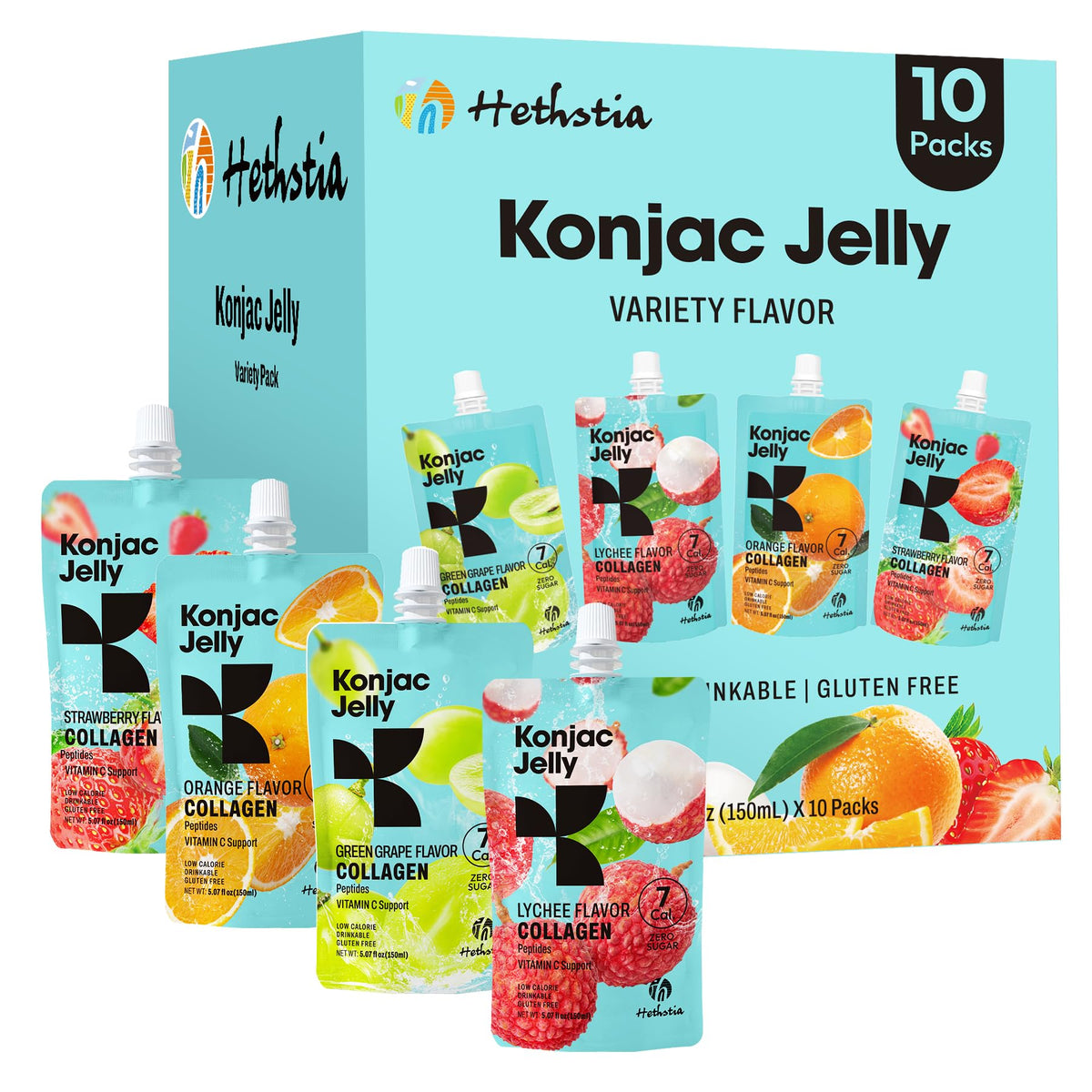 Hethstia Konjac Jelly sabor lichii en bolsa, merienda baja en calorías para llevar